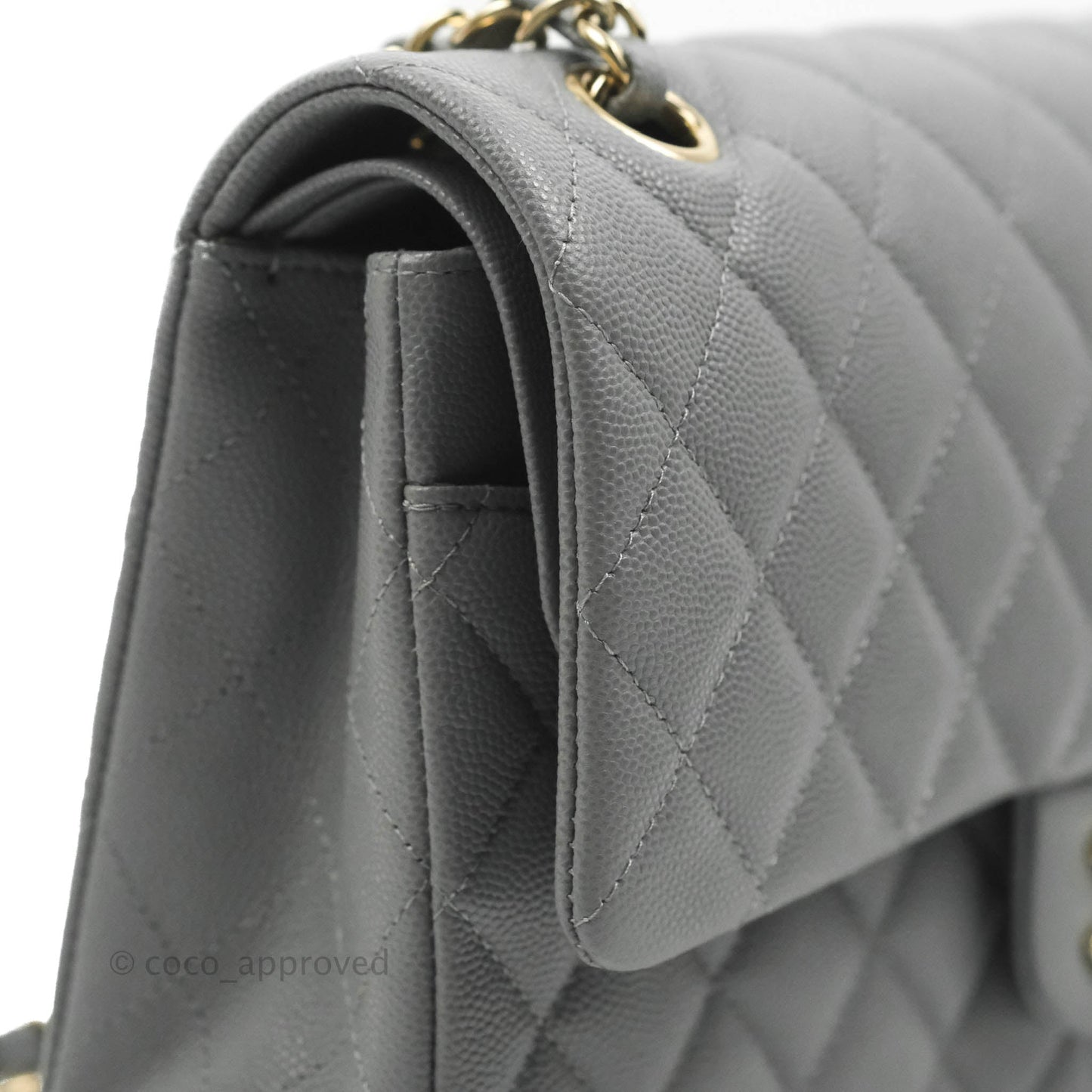 Chanel Classic M/L Medium Flap Quilted Grey Caviar Gold Hardware 20C