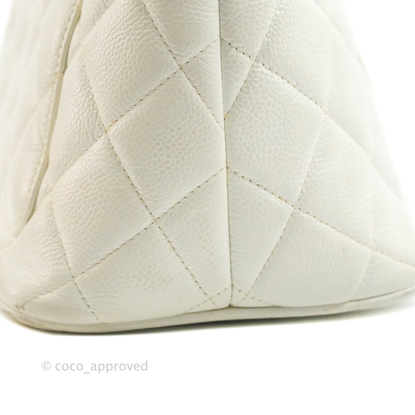Chanel Vintage Medallion CC White Caviar Tote Bag Gold Hardware