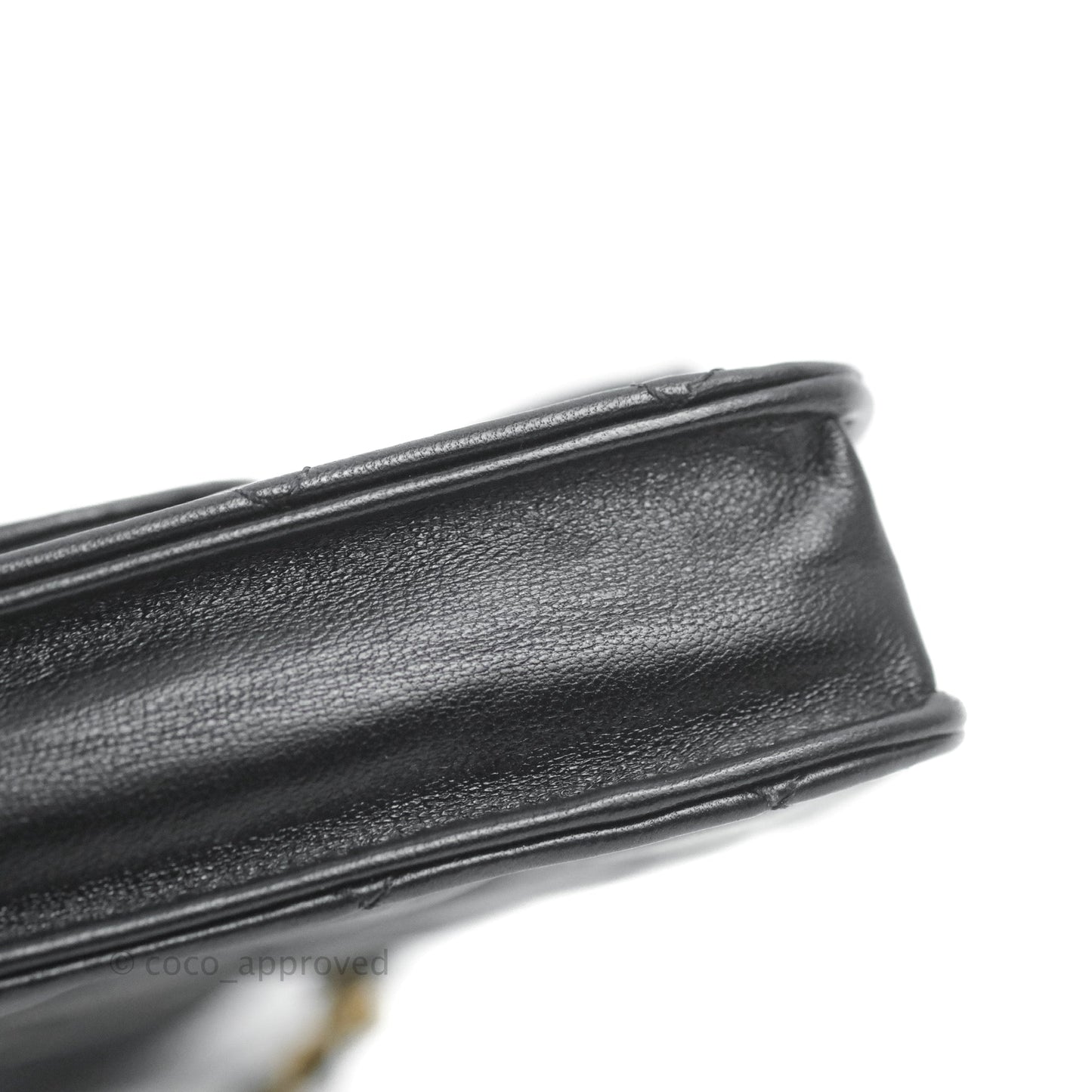 Chanel Mini Handle Flap Coin Purse With Chain Black Lambskin Gold Hardware