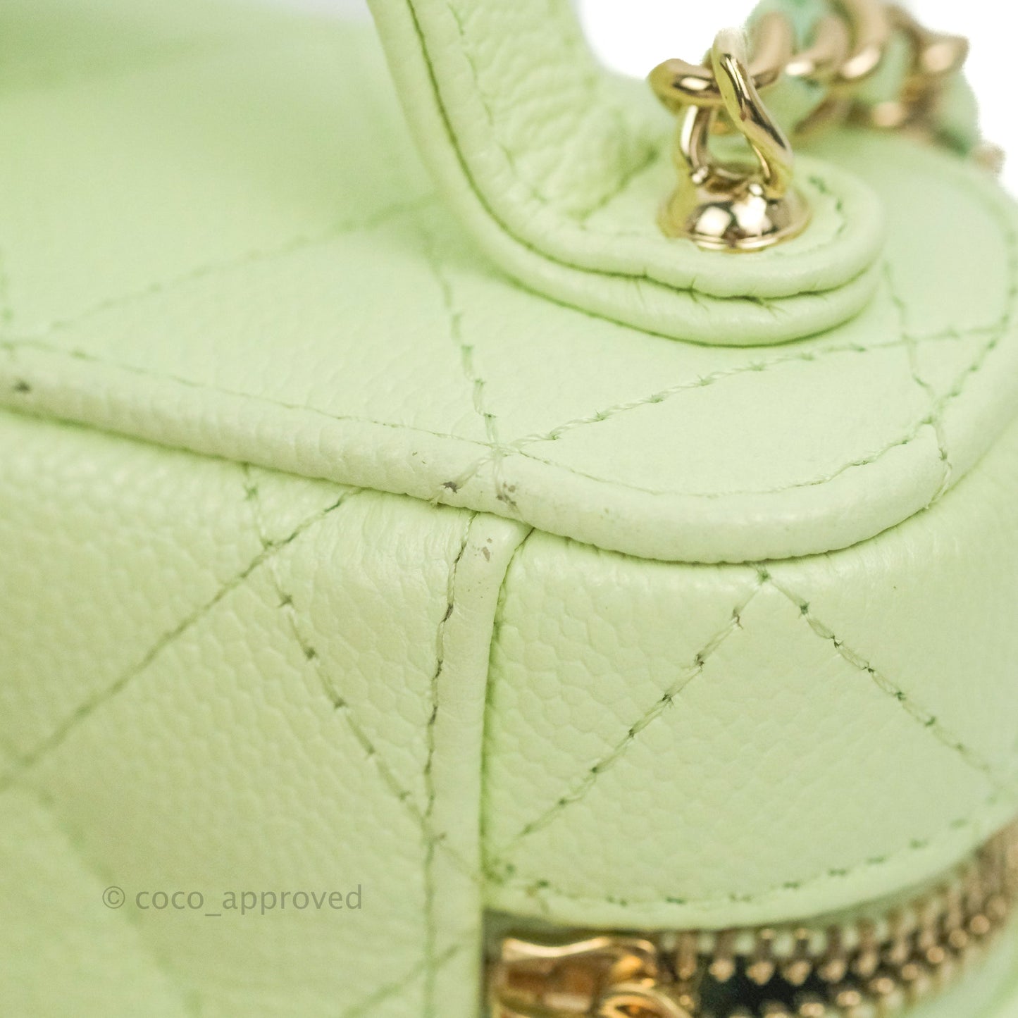 Chanel Quilted Small Handle With Care Vanity Case With Chain Green Caviar Gold Hardware