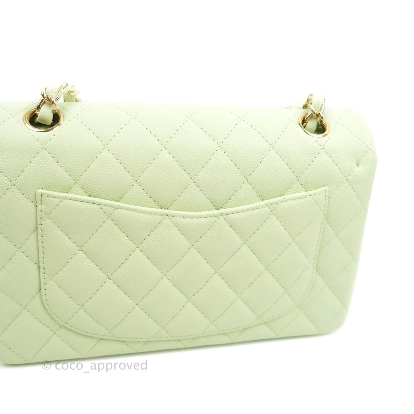 Chanel Small Classic Quilted Flap Pastel Green Caviar Gold Hardware