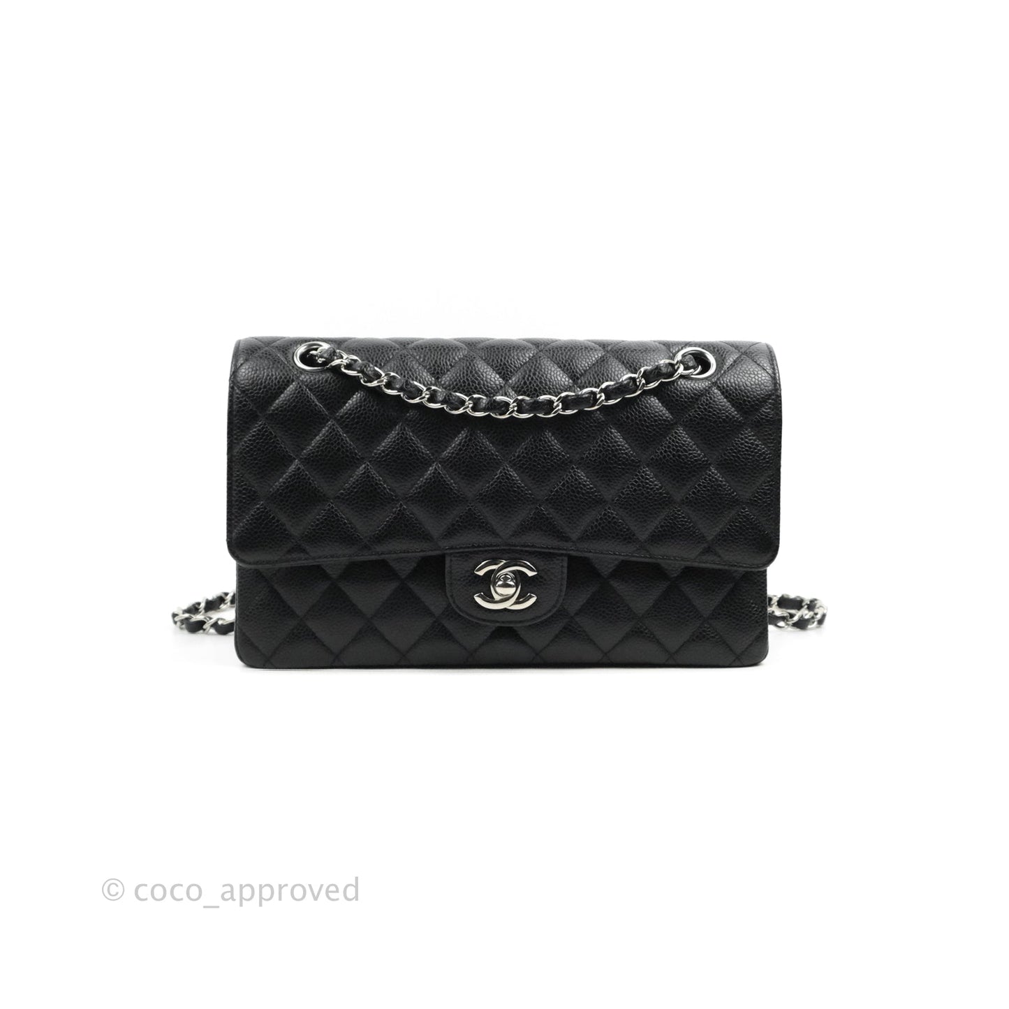 Chanel Classic M/L Medium Flap Quilted Black Caviar Silver Hardware