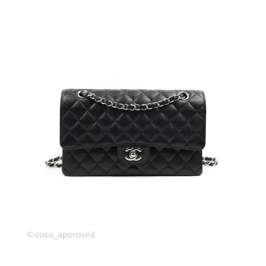 Chanel Classic M/L Medium Flap Quilted Black Caviar Silver Hardware