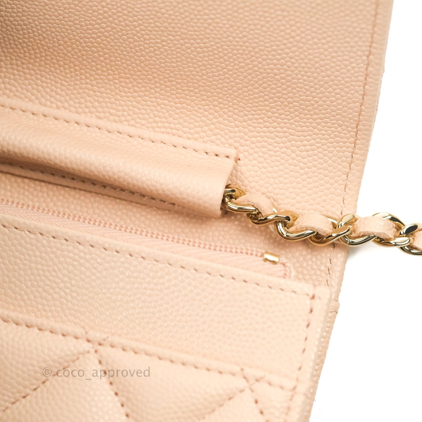 Chanel Quilted Classic Wallet on Chain WOC Light Beige Caviar Gold Hardware