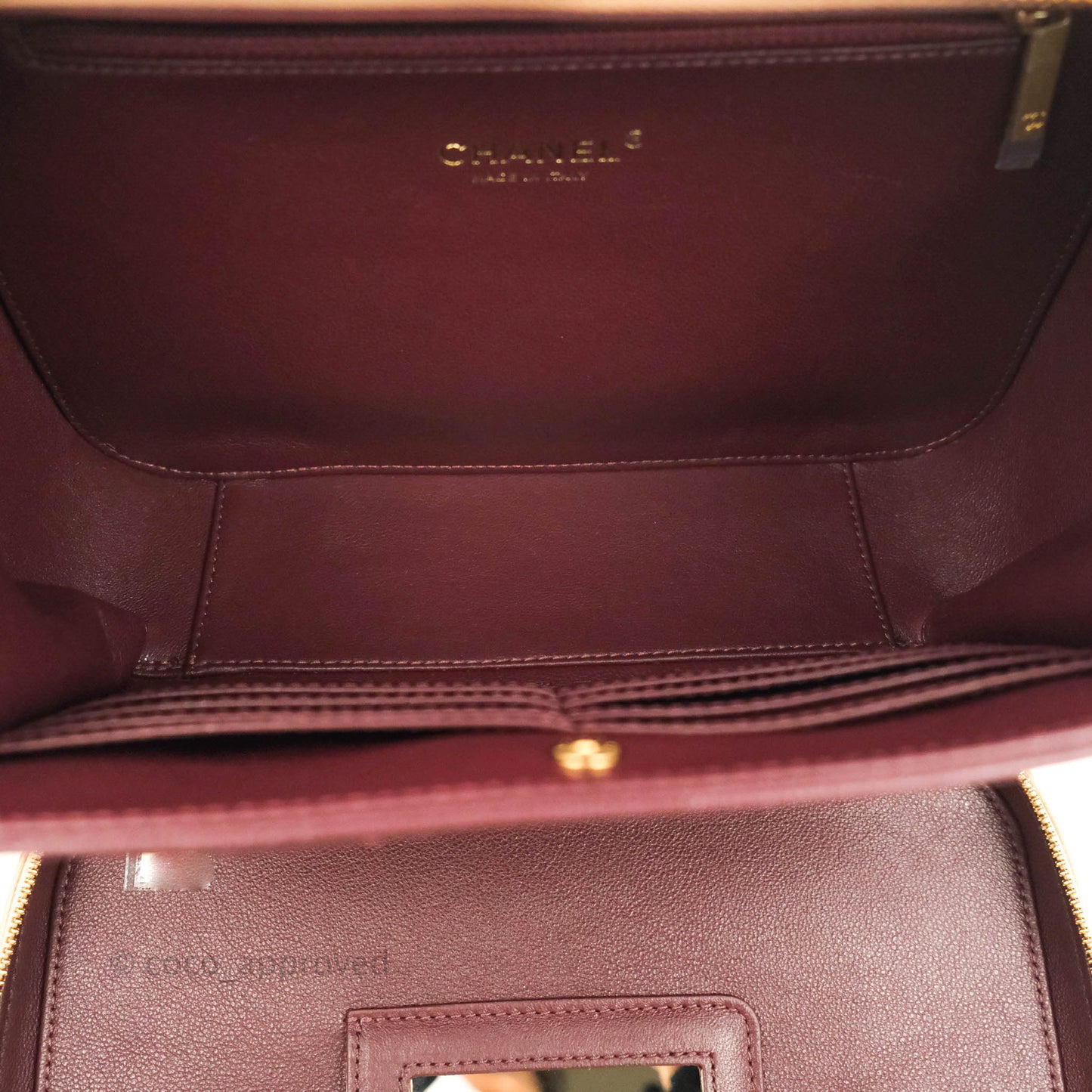 Chanel Quilted Large CC Filigree Vanity Case Beige Caviar Gold Hardware
