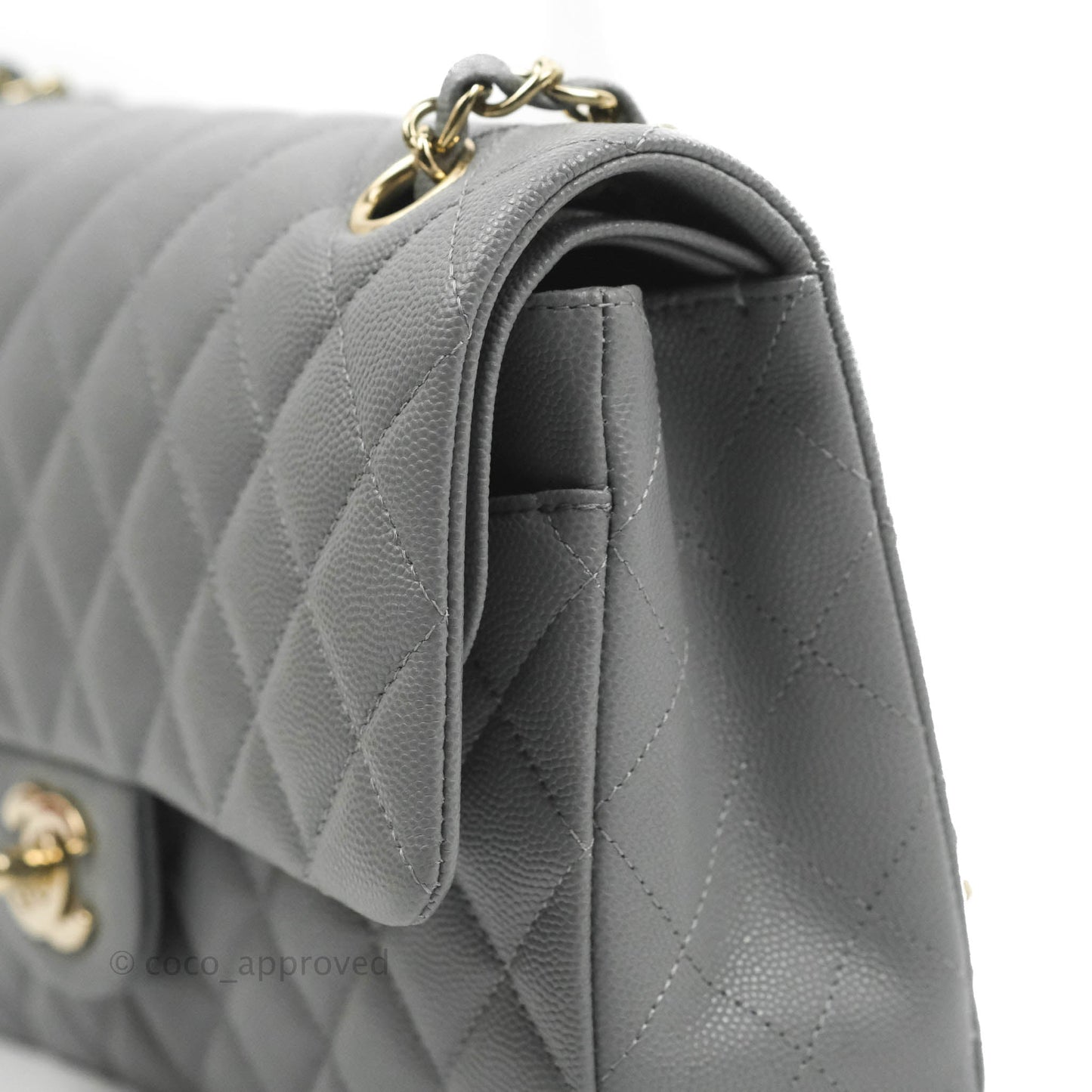 Chanel Classic M/L Medium Flap Quilted Grey Caviar Gold Hardware 20C