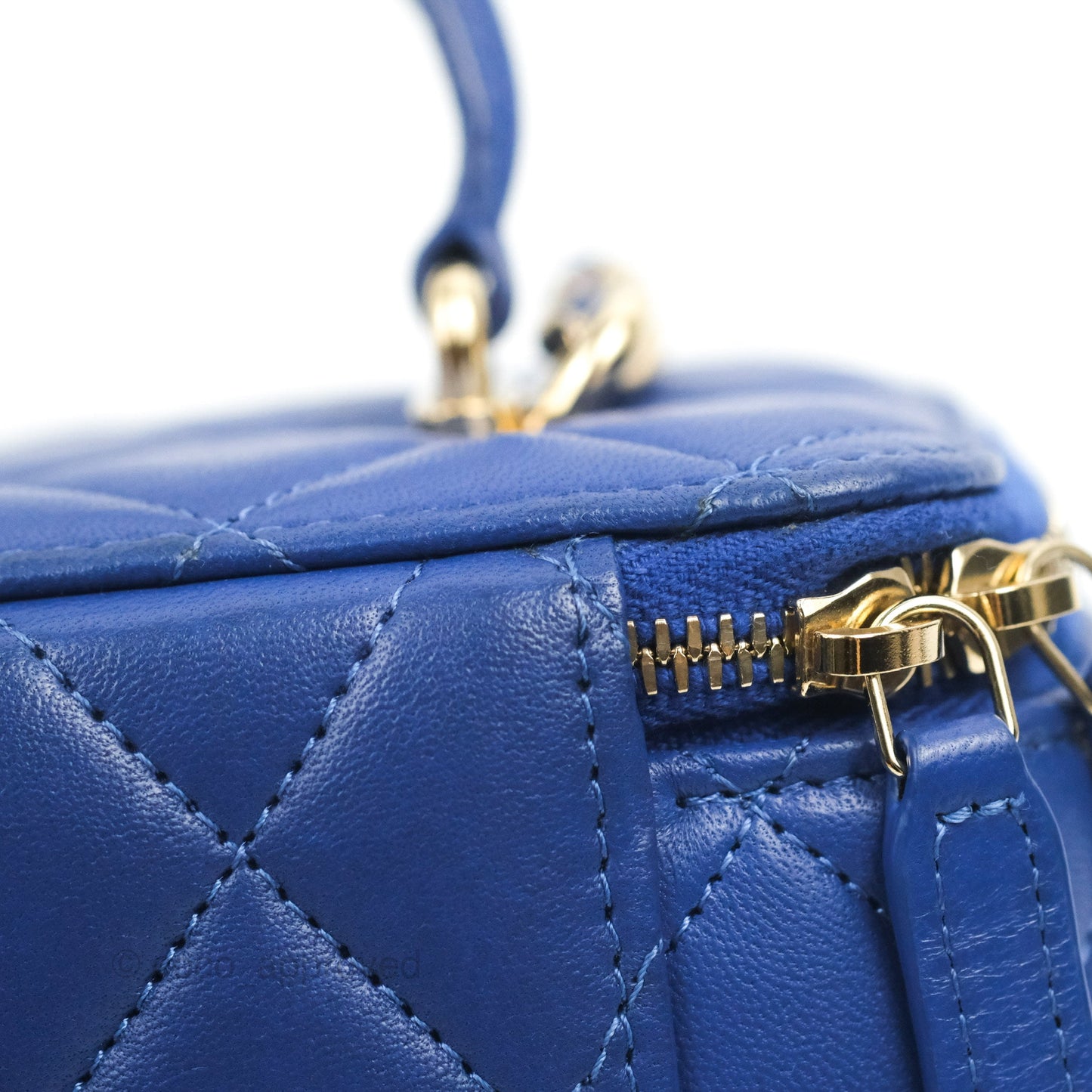 Chanel Vanity Rectangular Top Handle Blue Lambskin Gold Hardware