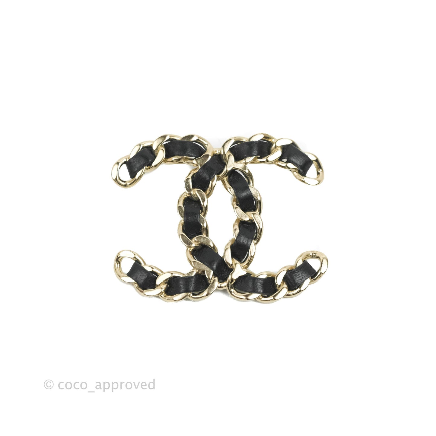 Chanel CC Braided Leather Black Brooch Gold Tone