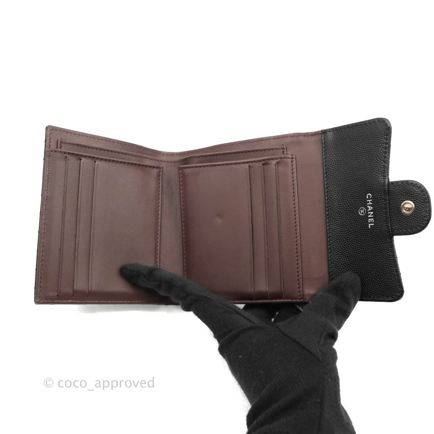 Chanel Classic Flap Chevron Wallet Black Caviar Silver Hardware