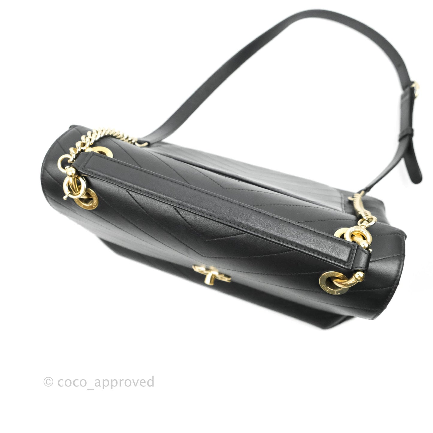 Chanel Chevron Top Handle Black Calfskin Gold Hardware
