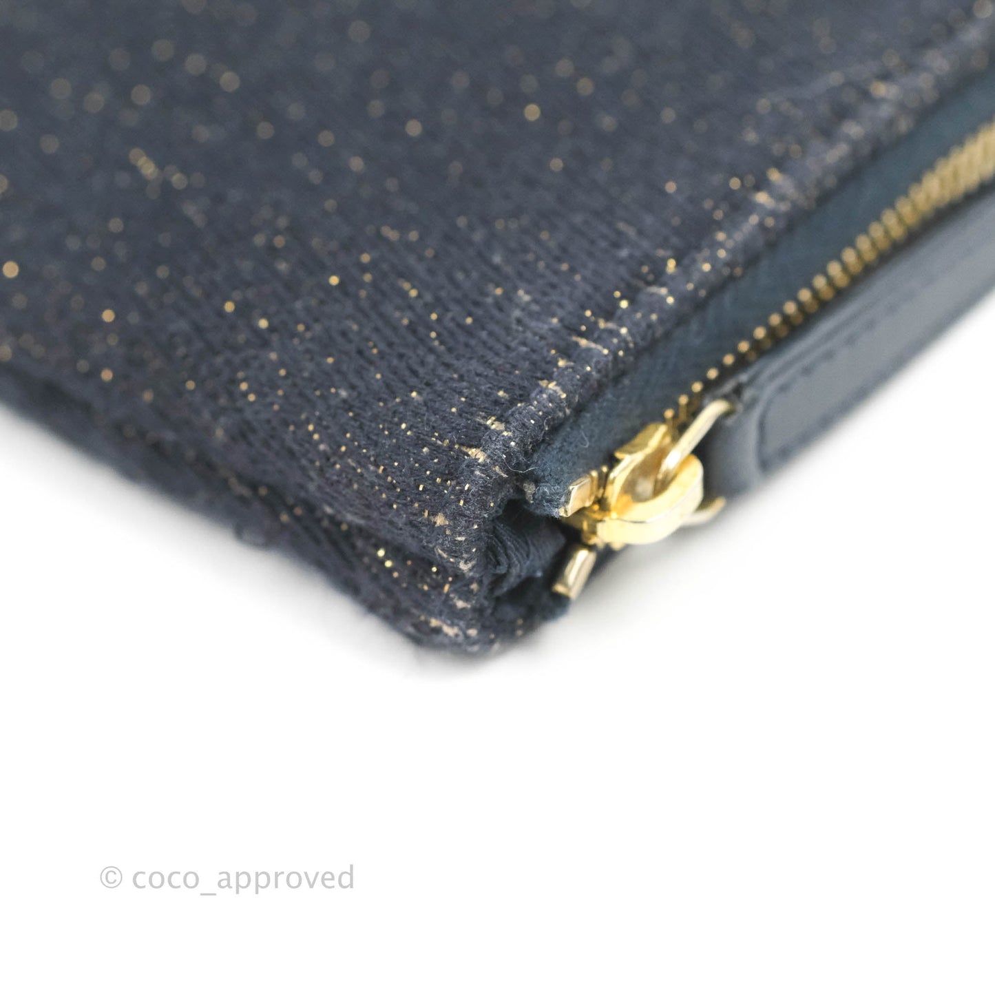 Chanel Mini Deauville O Case Navy Glitter Canvas Gold Hardware