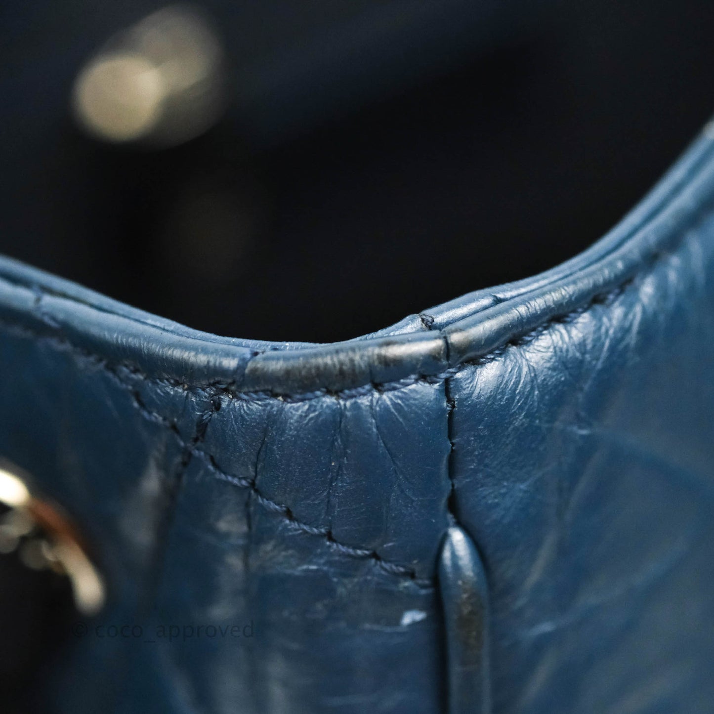 Chanel Drawstring Bucket Bag Dark Blue Aged Calfskin Silver Hardware