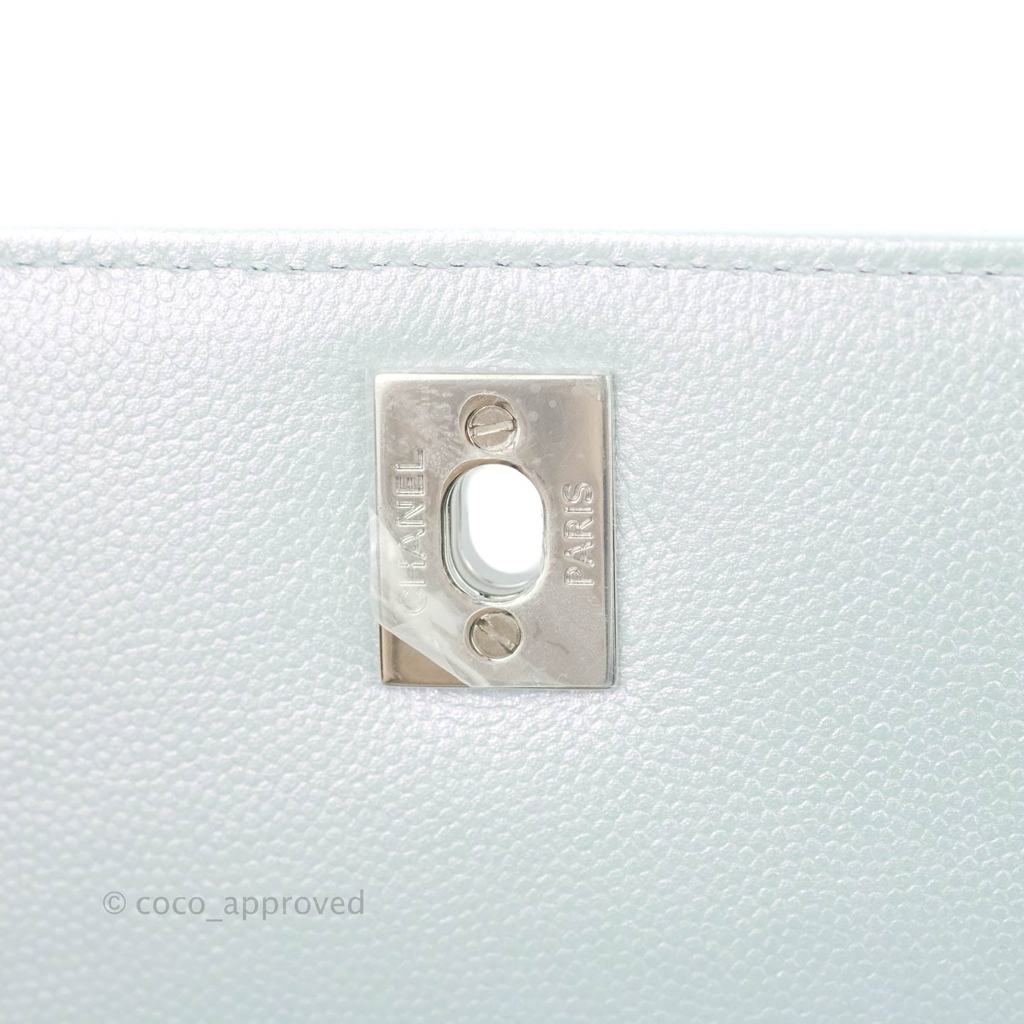 Chanel Mini Coco Handle Quilted Iridescent Light Blue Caviar Rainbow Hardware
