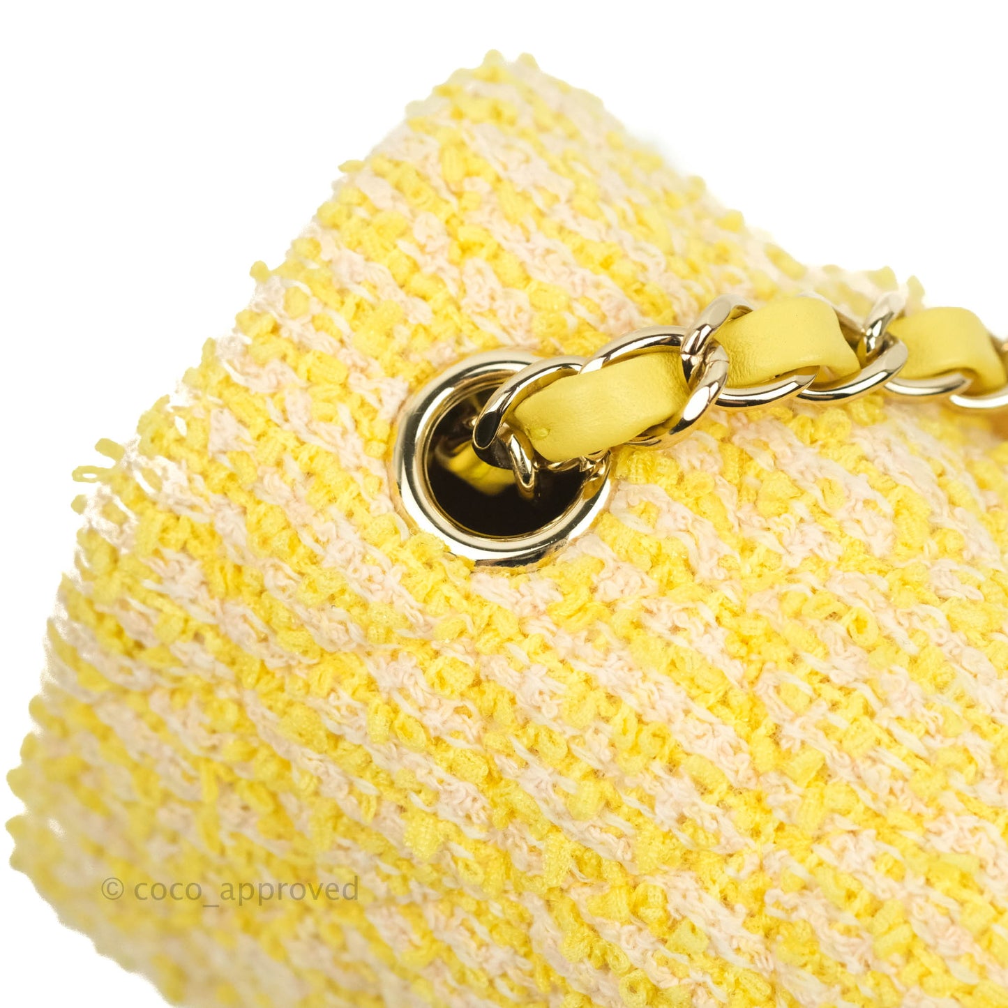 Chanel Classic Mini Rectangular Flap Yellow Tweed Gold Hardware