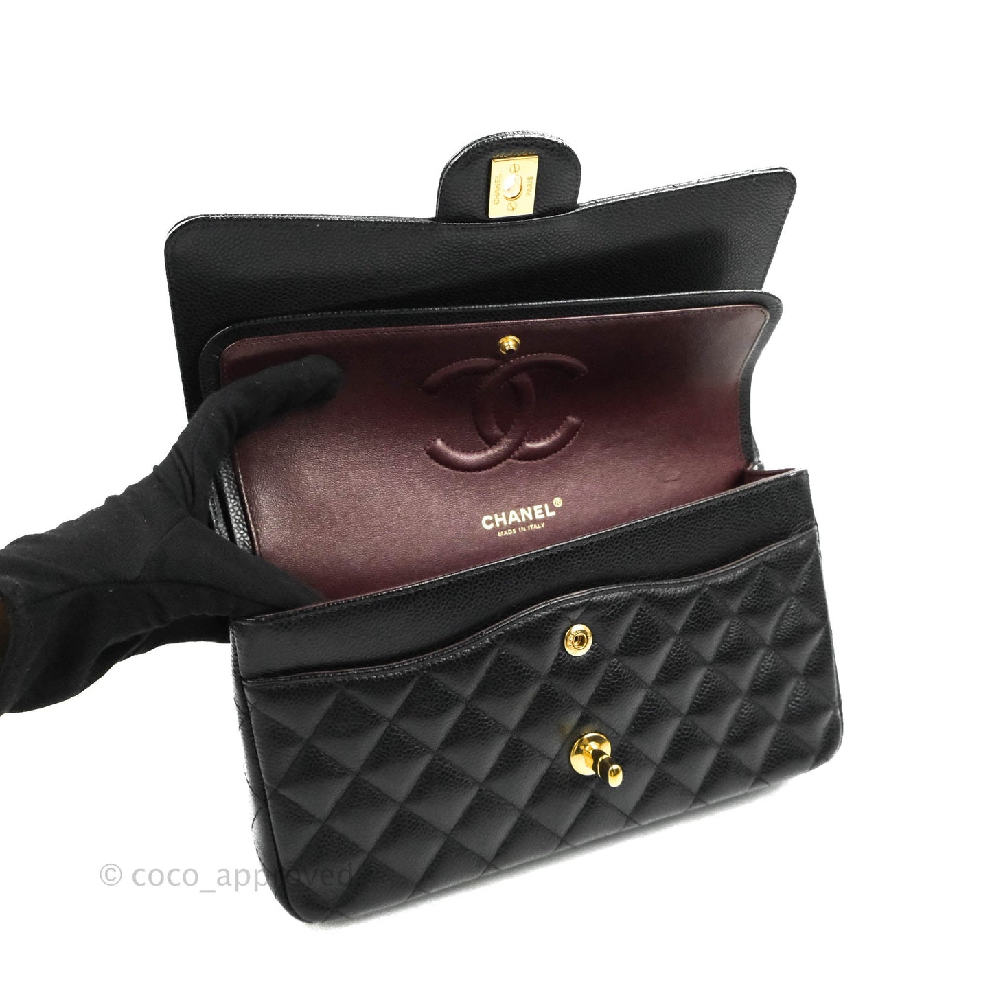 Chanel Classic M/L Medium Double Flap Black Caviar Gold Hardware