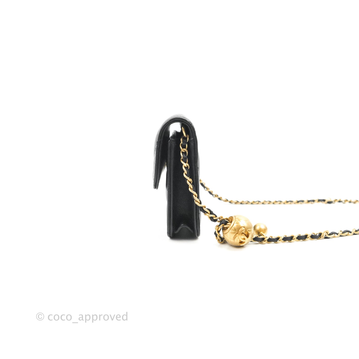 Chanel Pearl Crush Card Holder Black Lambskin Aged Gold Hardware