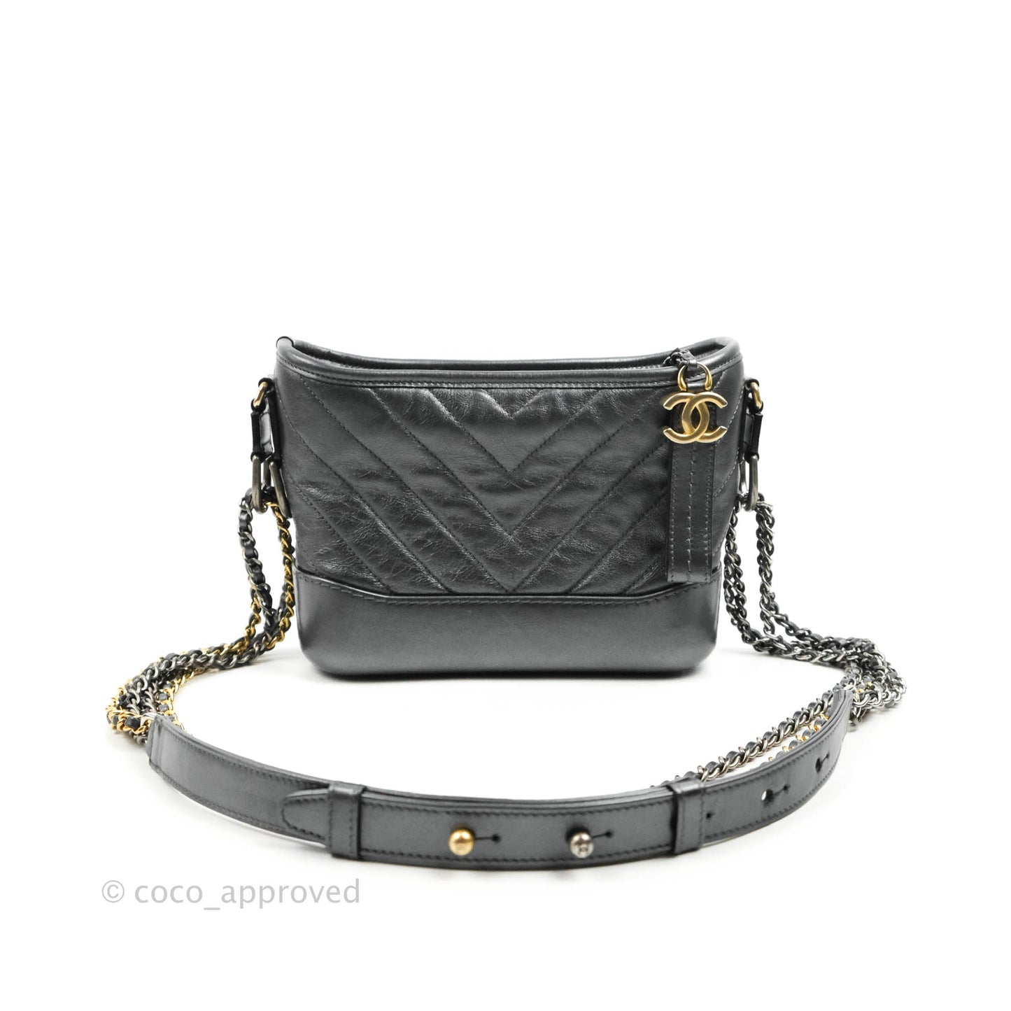 Chanel Chevron Small Gabrielle Hobo Iridescent Dark Grey Calfskin Mixed Hardware