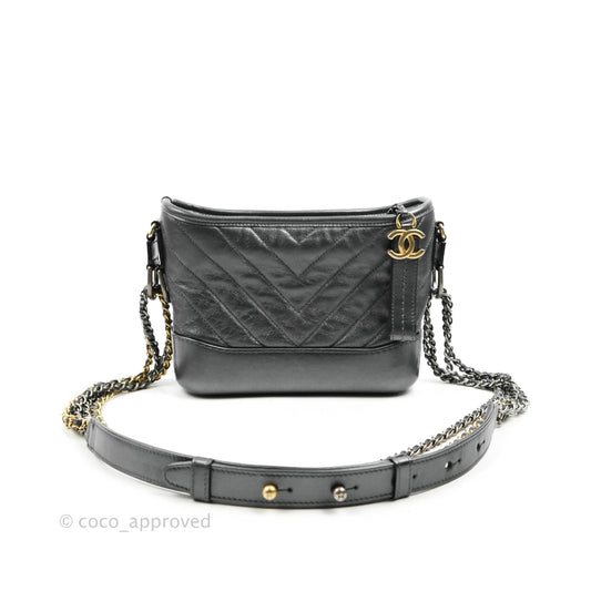 Chanel Chevron Small Gabrielle Hobo Iridescent Dark Grey Calfskin Mixed Hardware