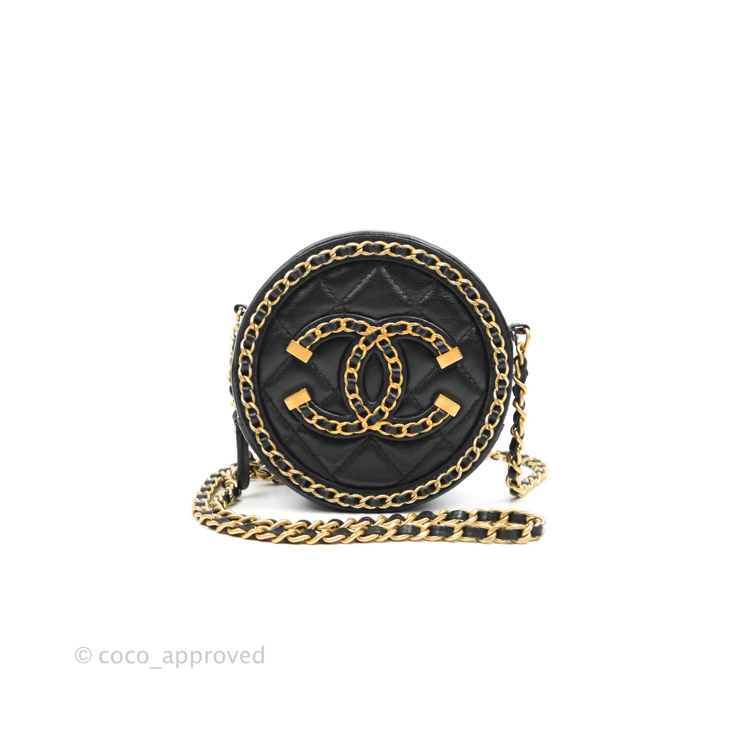 Chanel Quilted Filigree Chain Around Circle Bag Black Lambskin Aged Gold Hardware