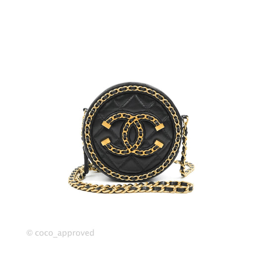 Chanel Quilted Filigree Chain Around Circle Bag Black Lambskin Aged Gold Hardware