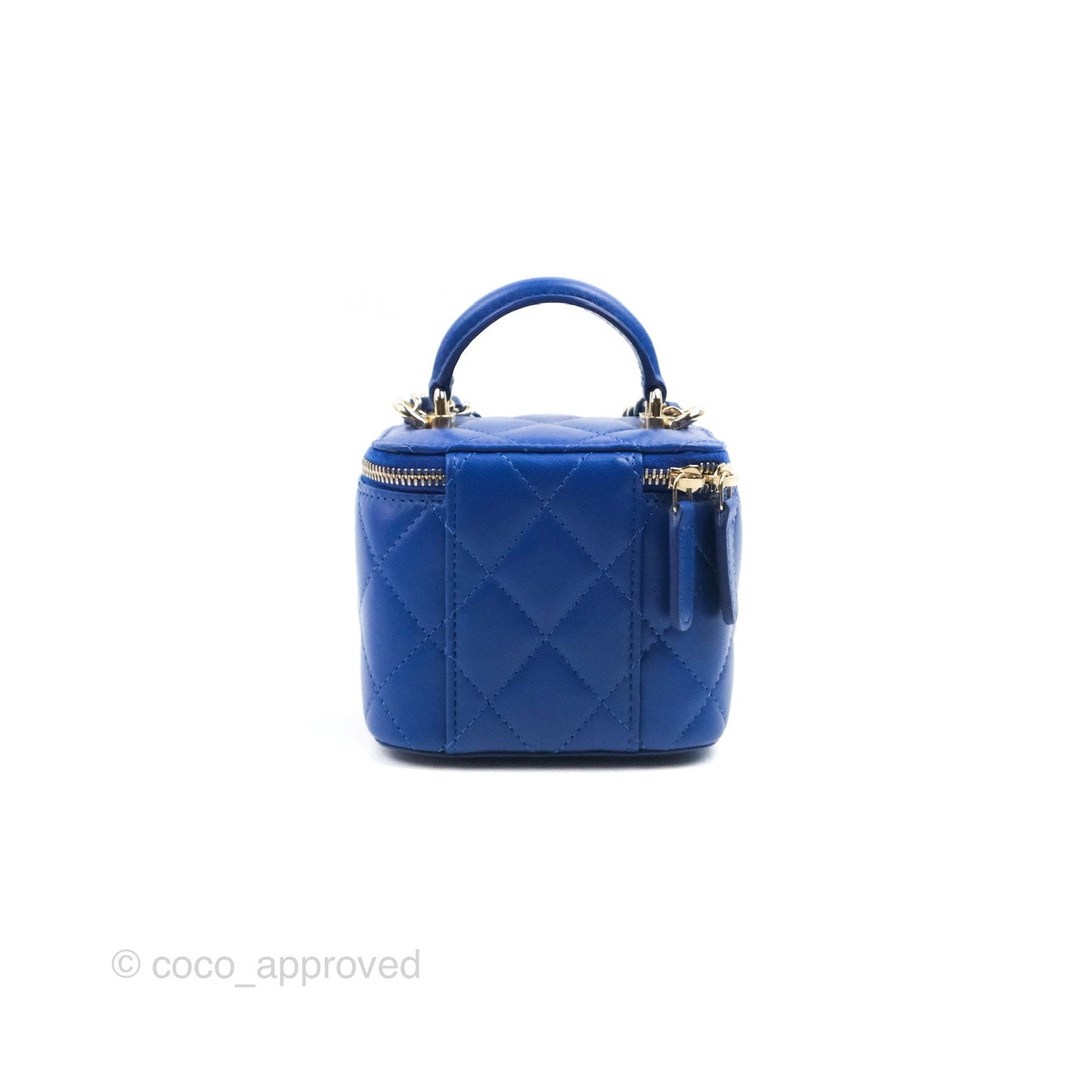 Chanel Mini Top Handle Vanity With Chain Blue Lambskin Gold Hardware