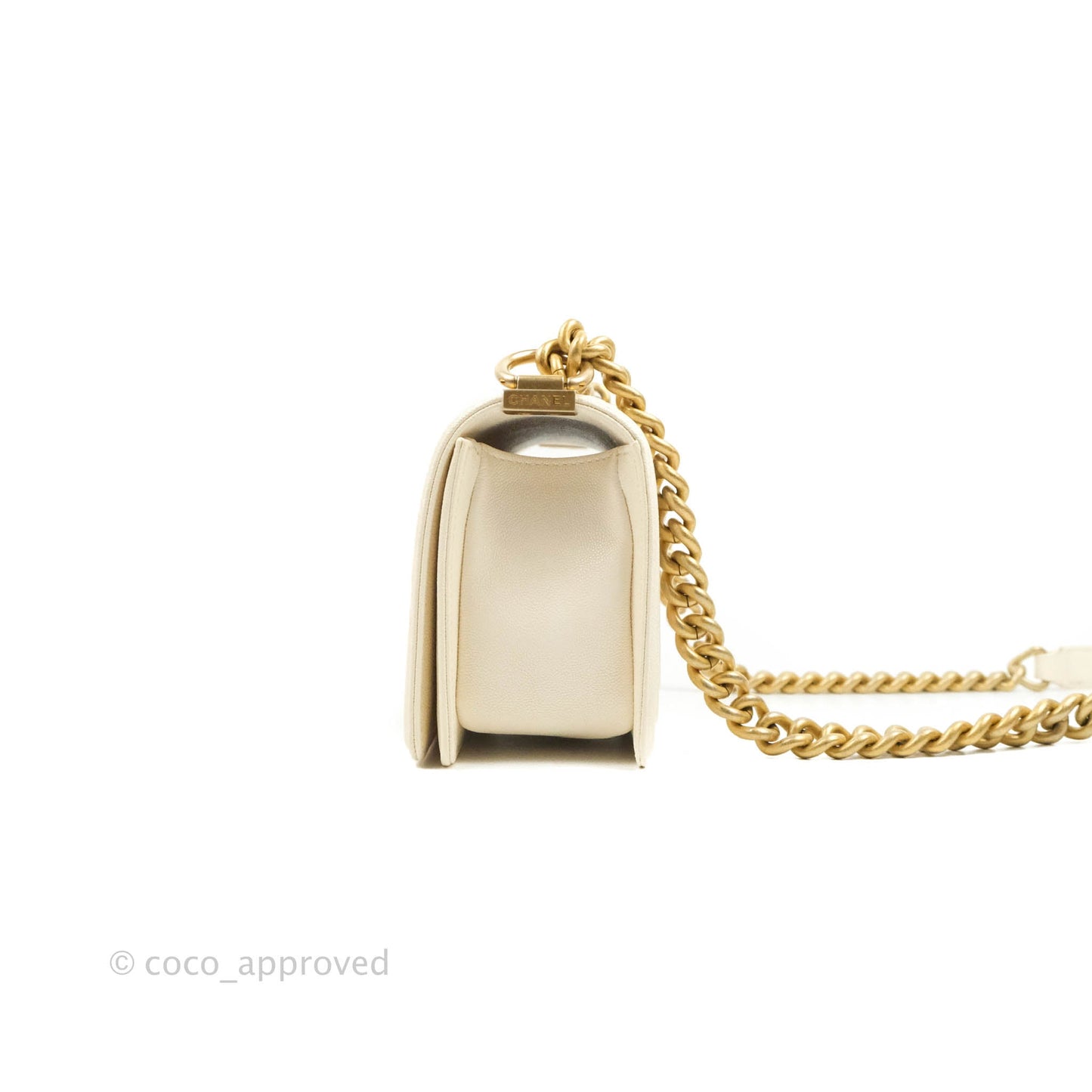 Chanel Boy Small Quilted White Caviar Aged Gold Hardware