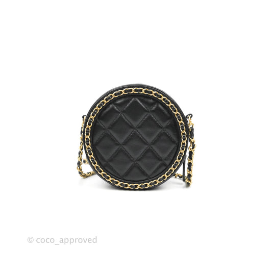 Chanel Quilted Filigree Chain Around Circle Bag Black Lambskin Aged Gold Hardware