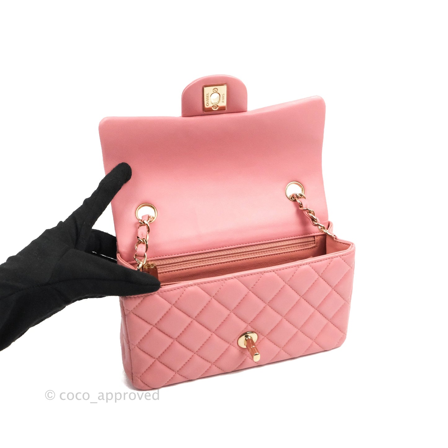 Chanel Quilted Mini Rectangular Flap Pink Lambskin Gold Hardware