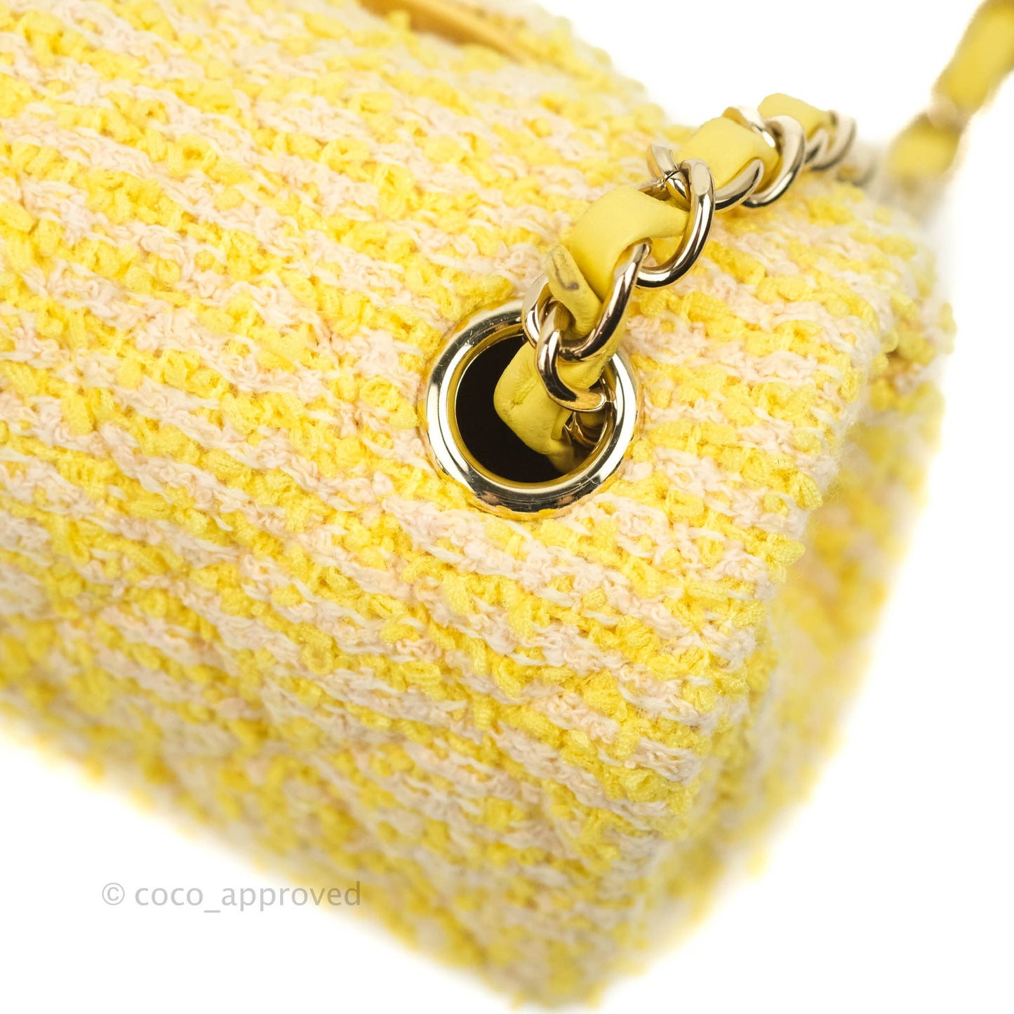Chanel Classic Mini Rectangular Flap Yellow Tweed Gold Hardware