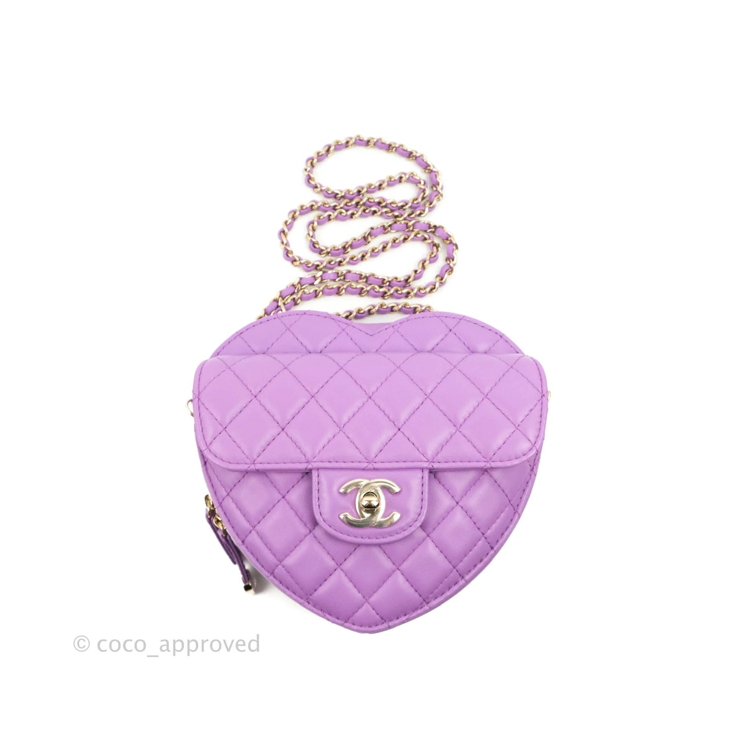 Chanel Large Heart Bag Purple Lambskin Gold Hardware 22S
