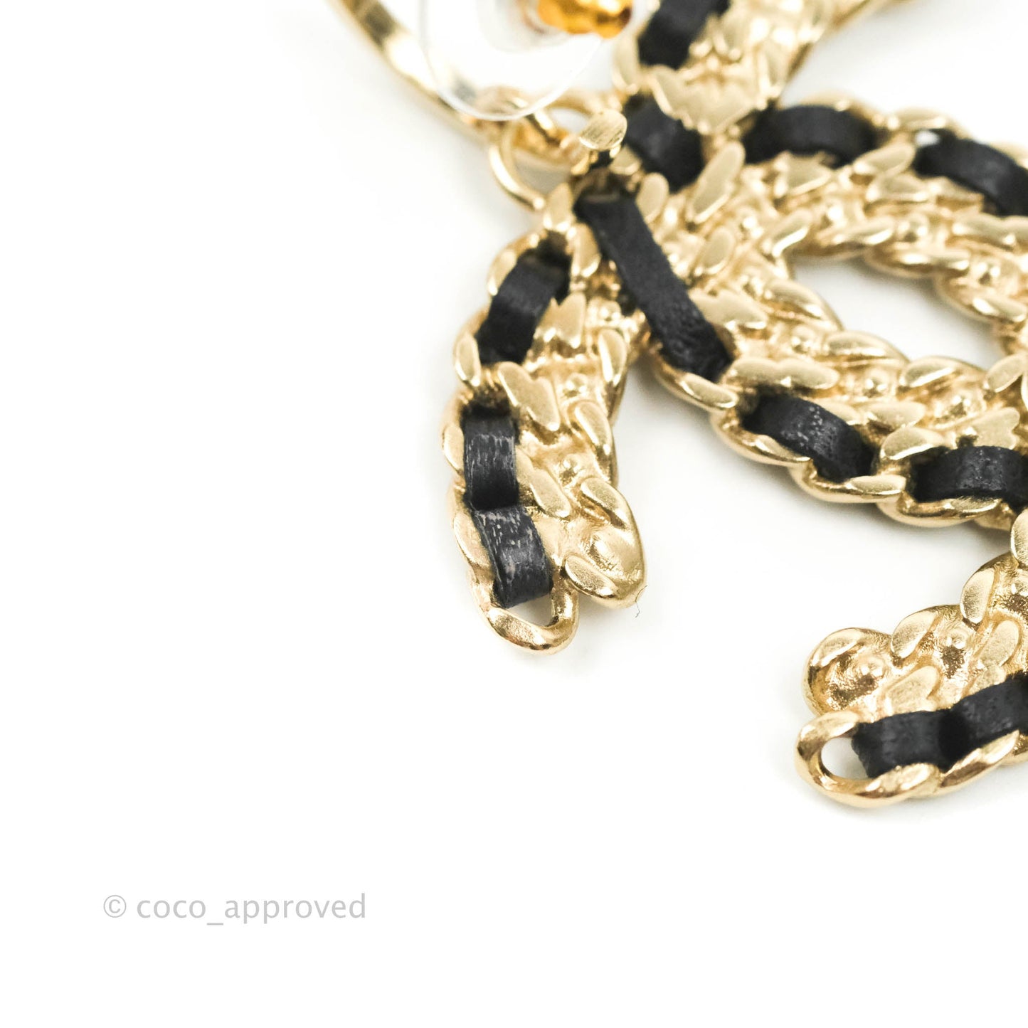 Chanel Crystal CC Braided Black Leather Drop Earrings Gold Hardware 20C