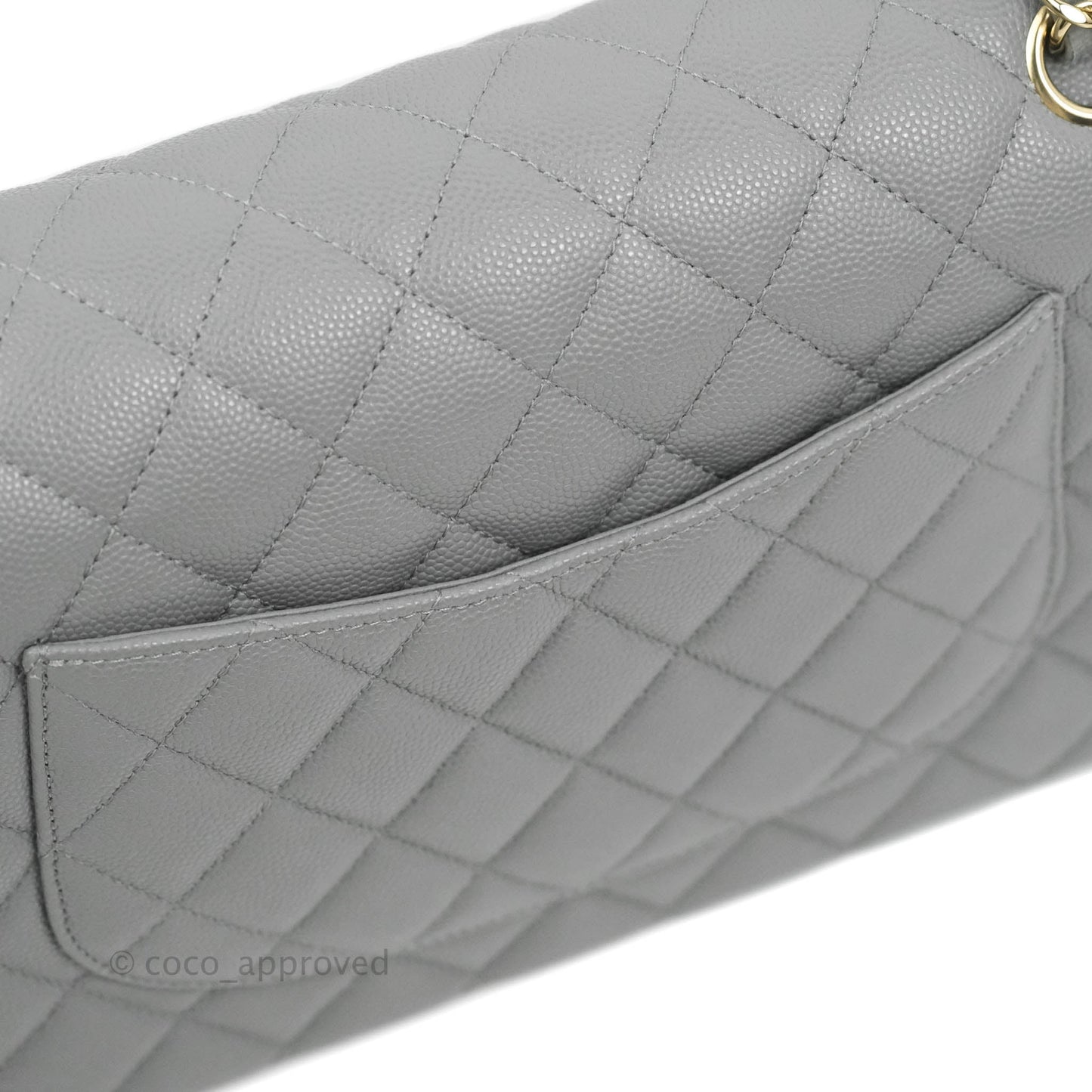 Chanel Classic M/L Medium Flap Quilted Grey Caviar Gold Hardware 20C