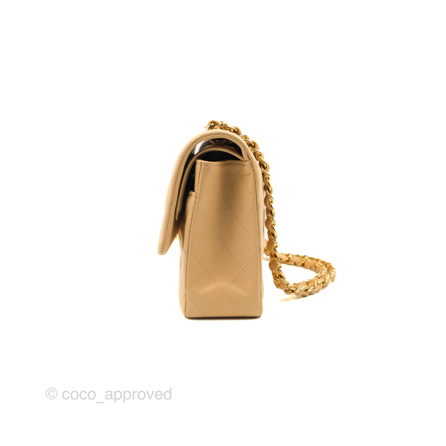 Chanel Classic M/L Medium Flap Quilted Beige Lambskin Gold Hardware