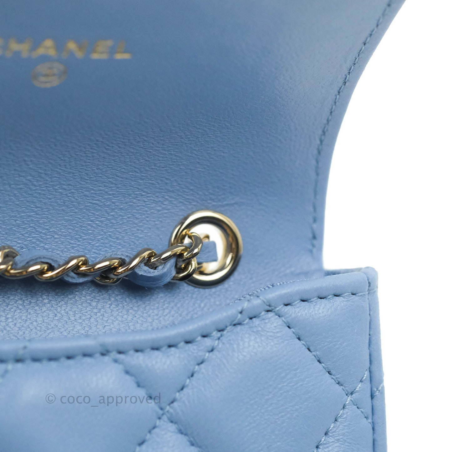 Chanel Mini Card Holder Chain Belt Bag Blue Lambskin Gold Hardware