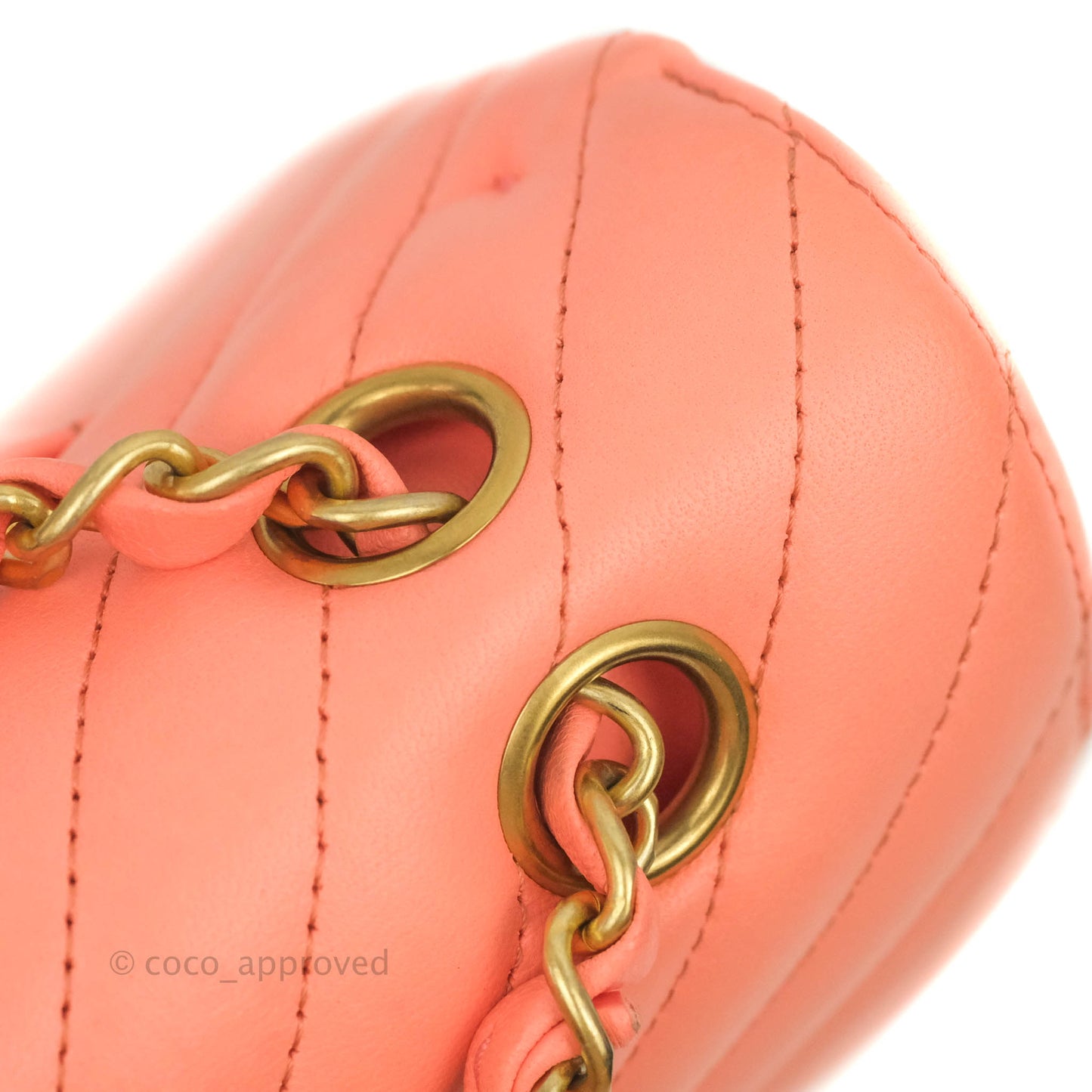 Chanel Classic M/L Medium Chevron Double Flap Coral Pink Lambskin Aged Gold Hardware
