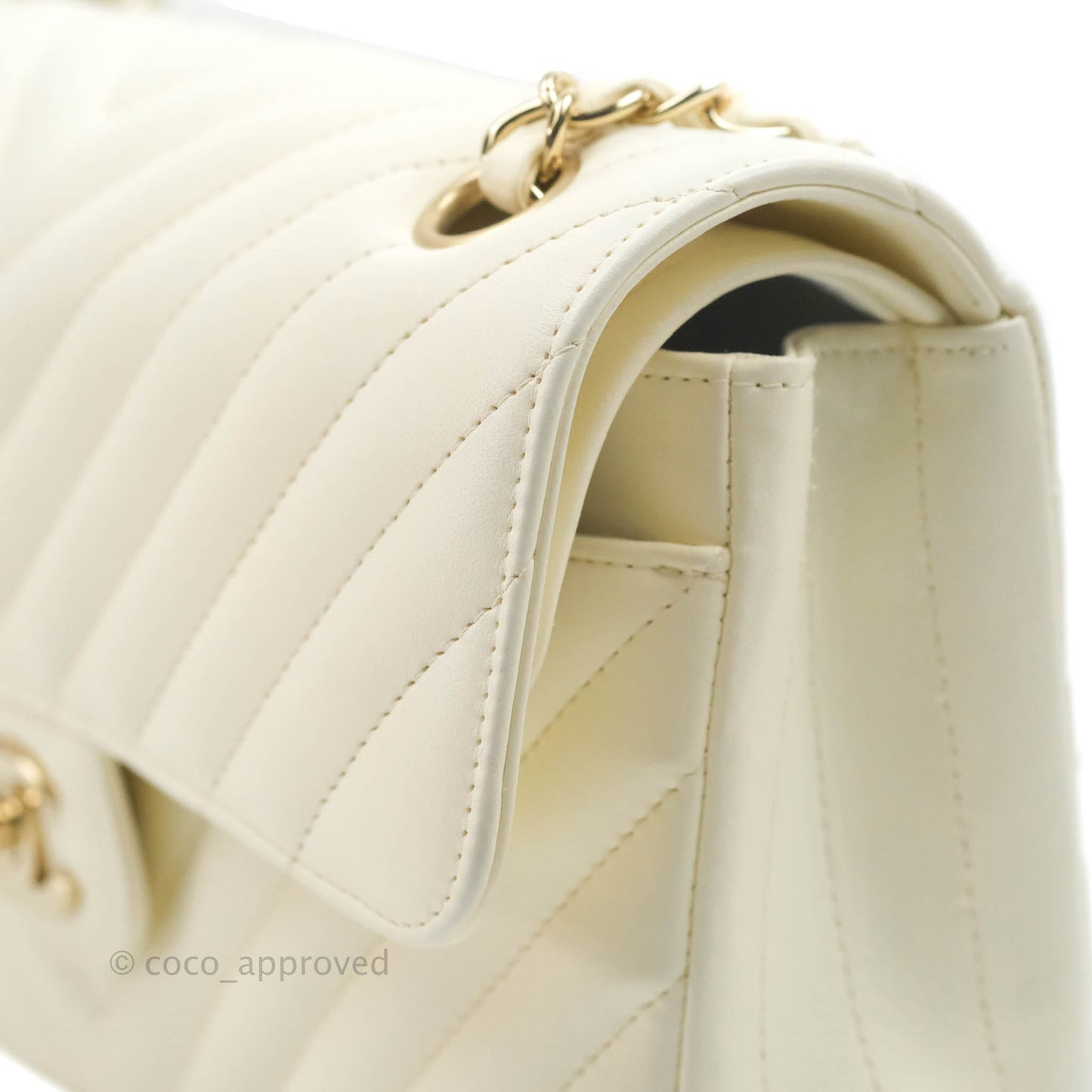 Chanel Classic Chevron S/M Small Double Flap Ivory White Lambskin Gold Hardware