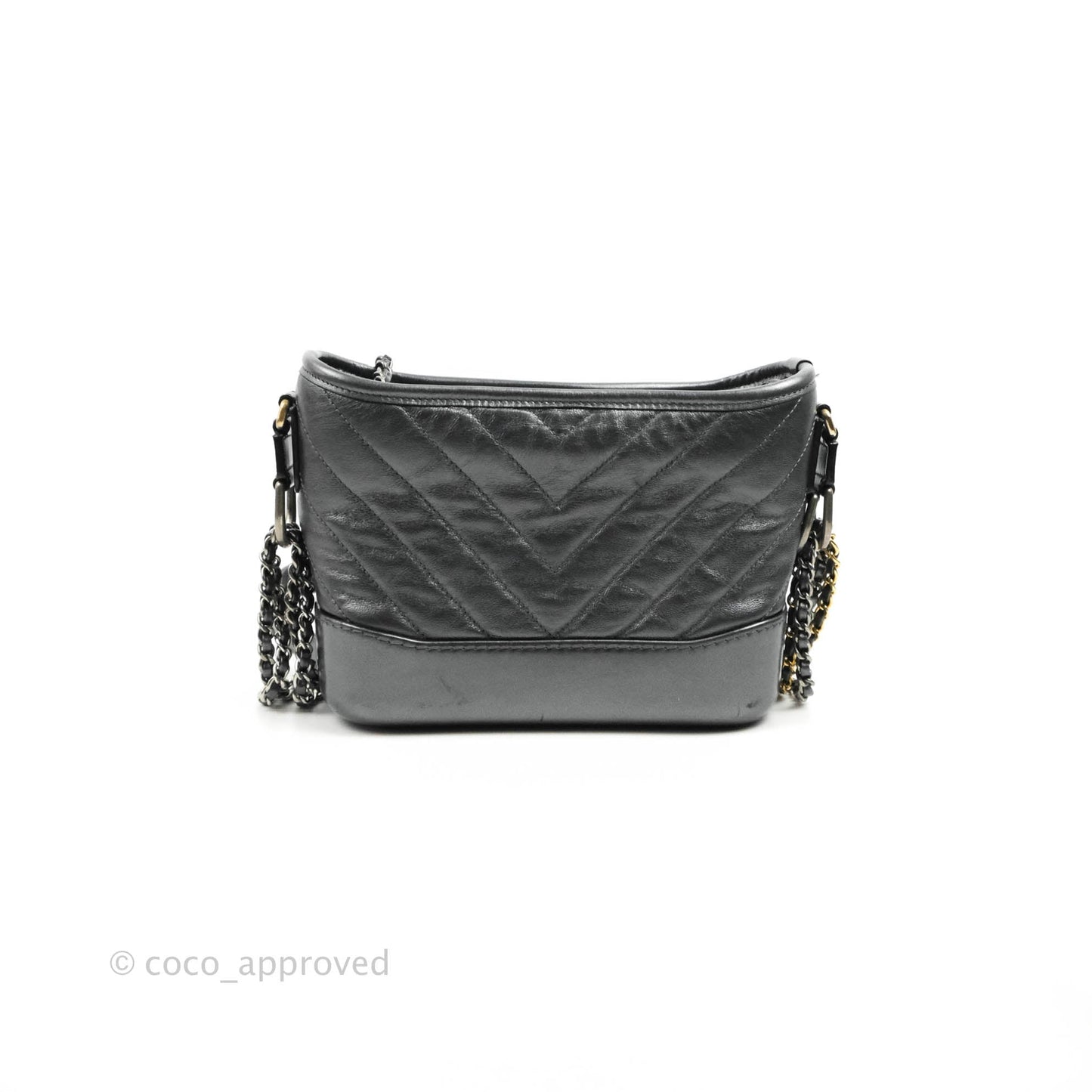 Chanel Chevron Small Gabrielle Hobo Iridescent Dark Grey Calfskin Mixed Hardware