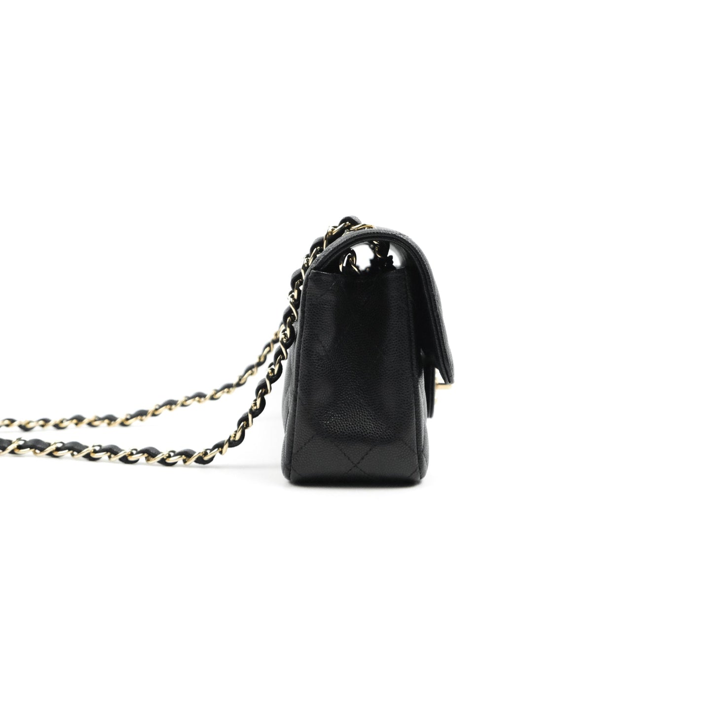 Chanel Quilted Mini Rectangular Flap Black Caviar Light Gold Hardware 17C