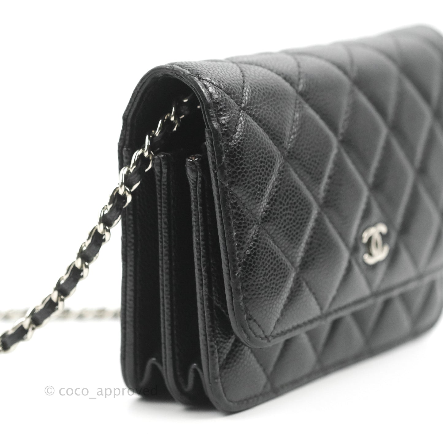 Chanel Quilted Mini Wallet on Chain WOC Black Caviar Silver Hardware