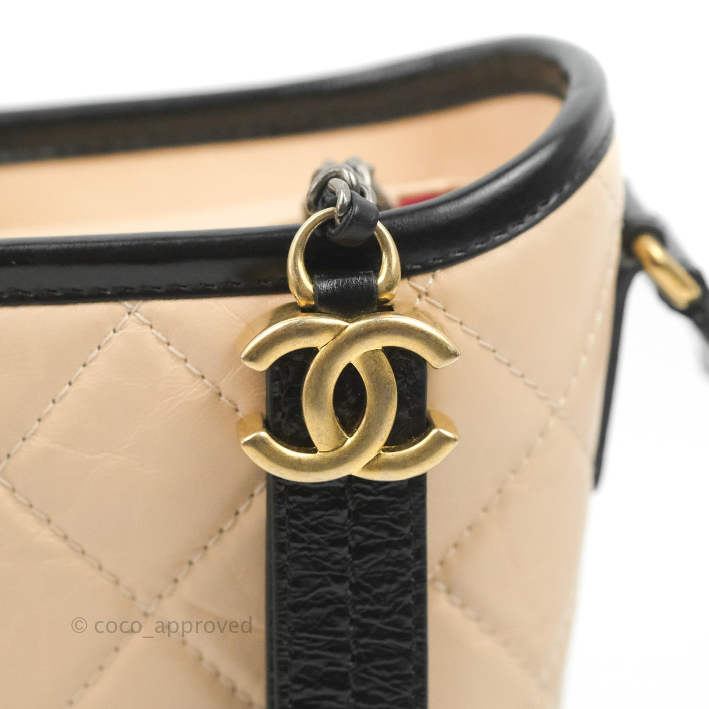 Chanel Quilted Small Gabrielle Hobo Black Beige Aged Calfskin