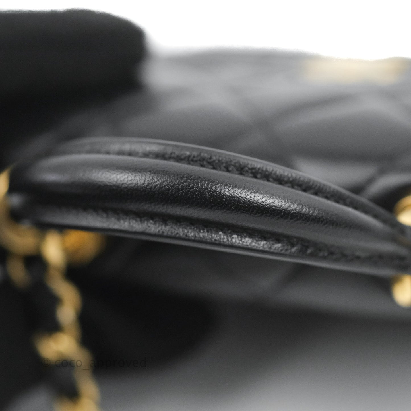 Chanel Mini Handle Flap Coin Purse With Chain Black Lambskin Gold Hardware