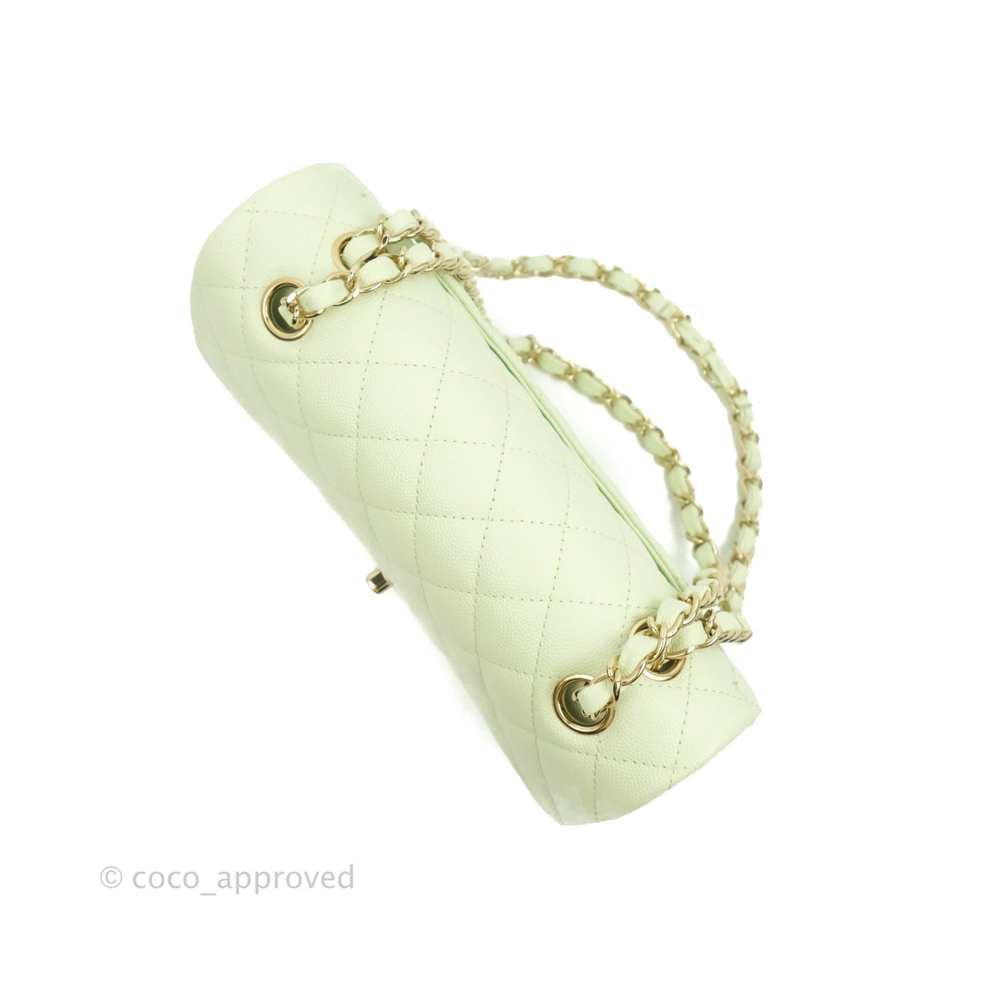 Chanel Small Classic Quilted Flap Pastel Green Caviar Gold Hardware