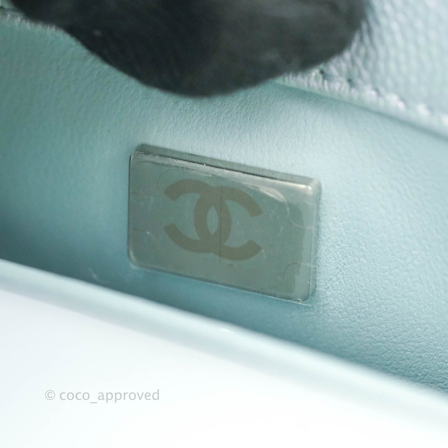 Chanel Mini Coco Handle Quilted Iridescent Light Blue Caviar Rainbow Hardware