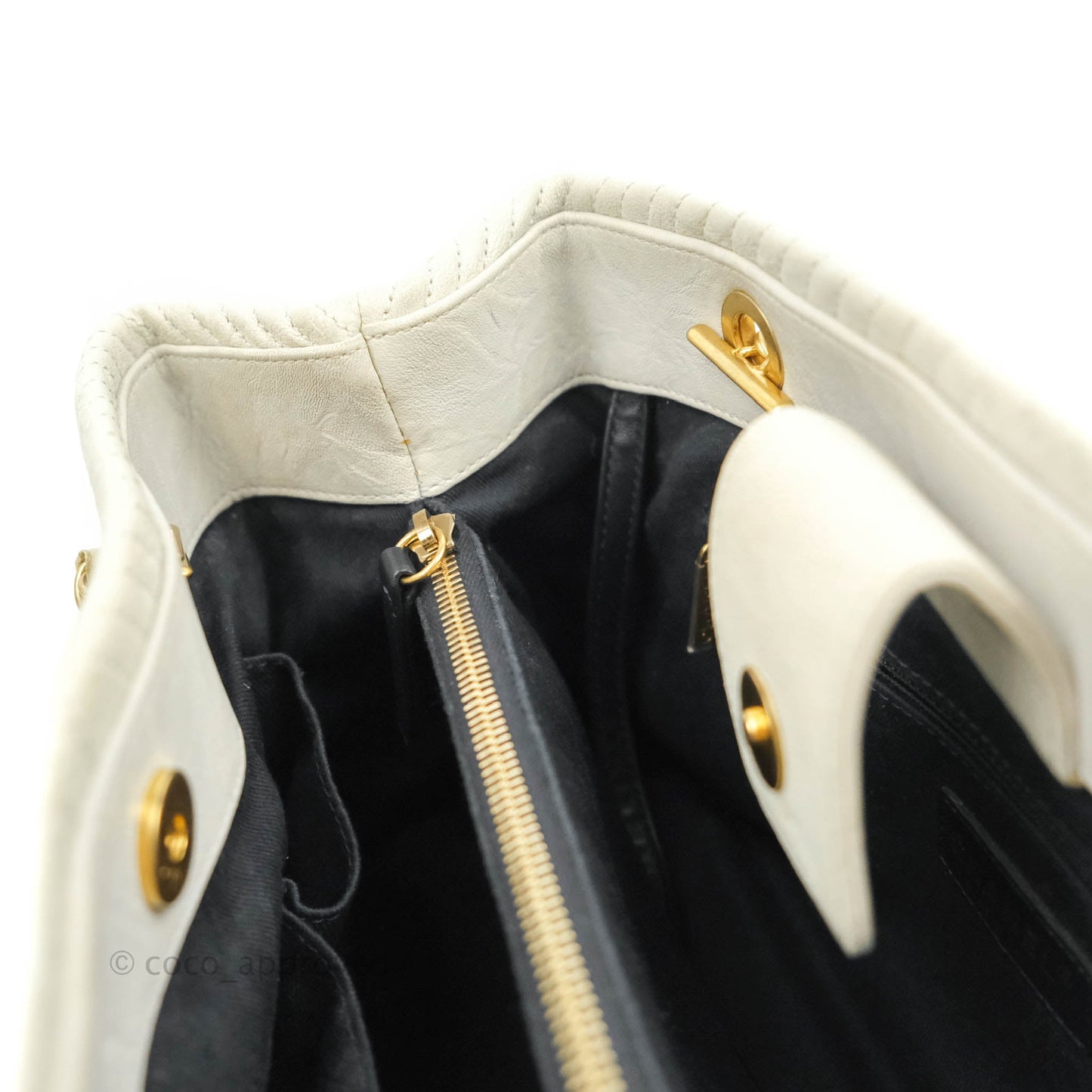 Chanel Chevron Surpique Tote White Crumpled Calfskin Aged Gold Hardware