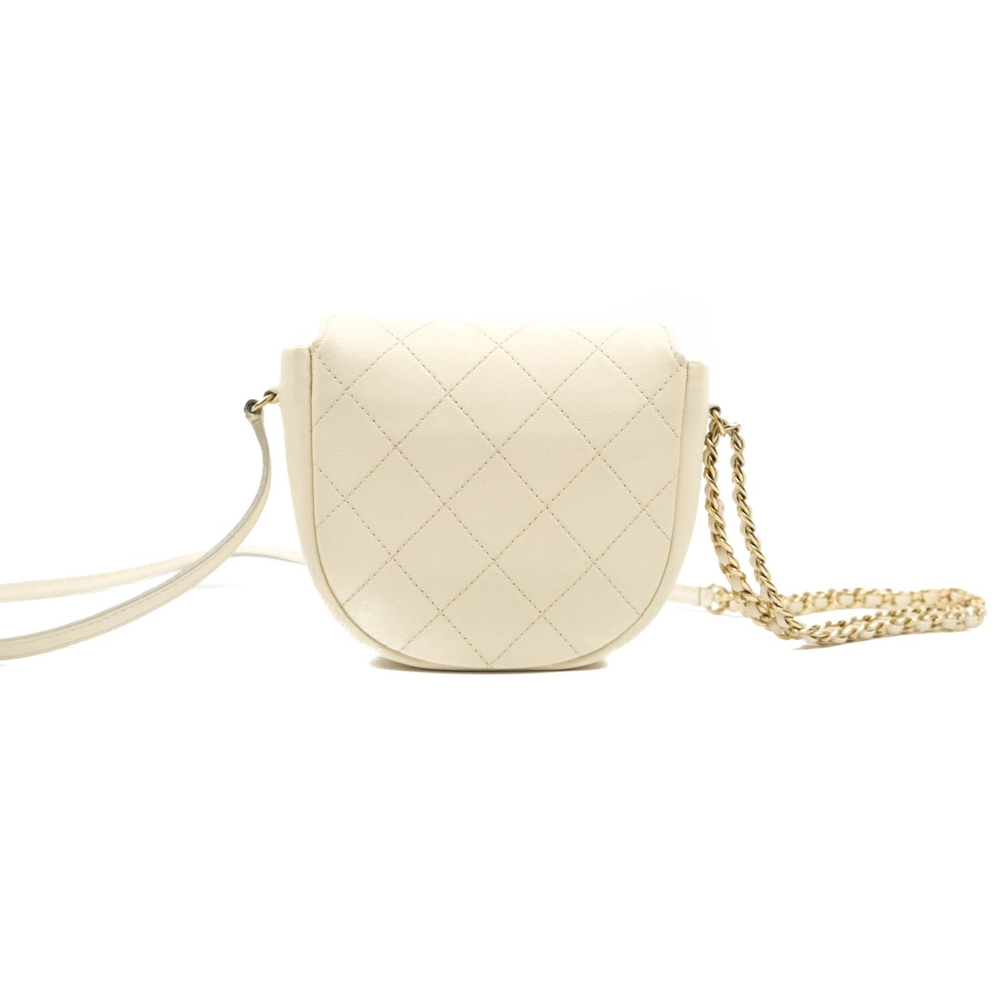 Chanel Flat Quilted Mini Flap Bag Ivory Calfskin Gold Hardware