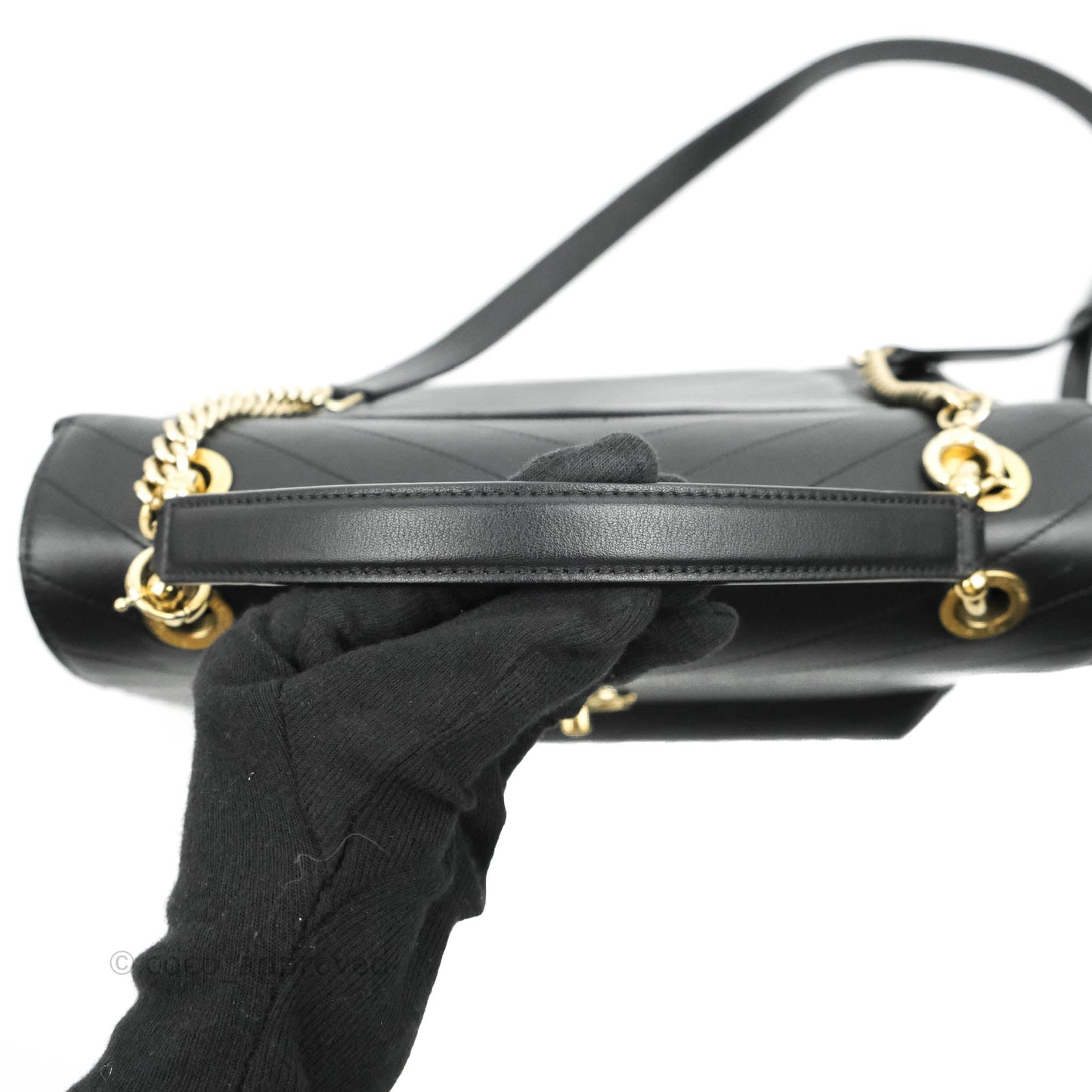 Chanel Chevron Top Handle Black Calfskin Gold Hardware