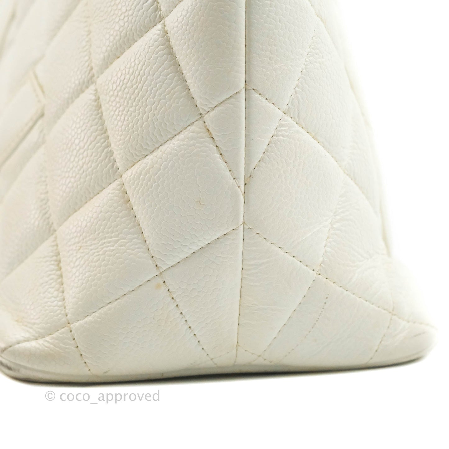 Chanel Vintage Medallion CC White Caviar Tote Bag Gold Hardware