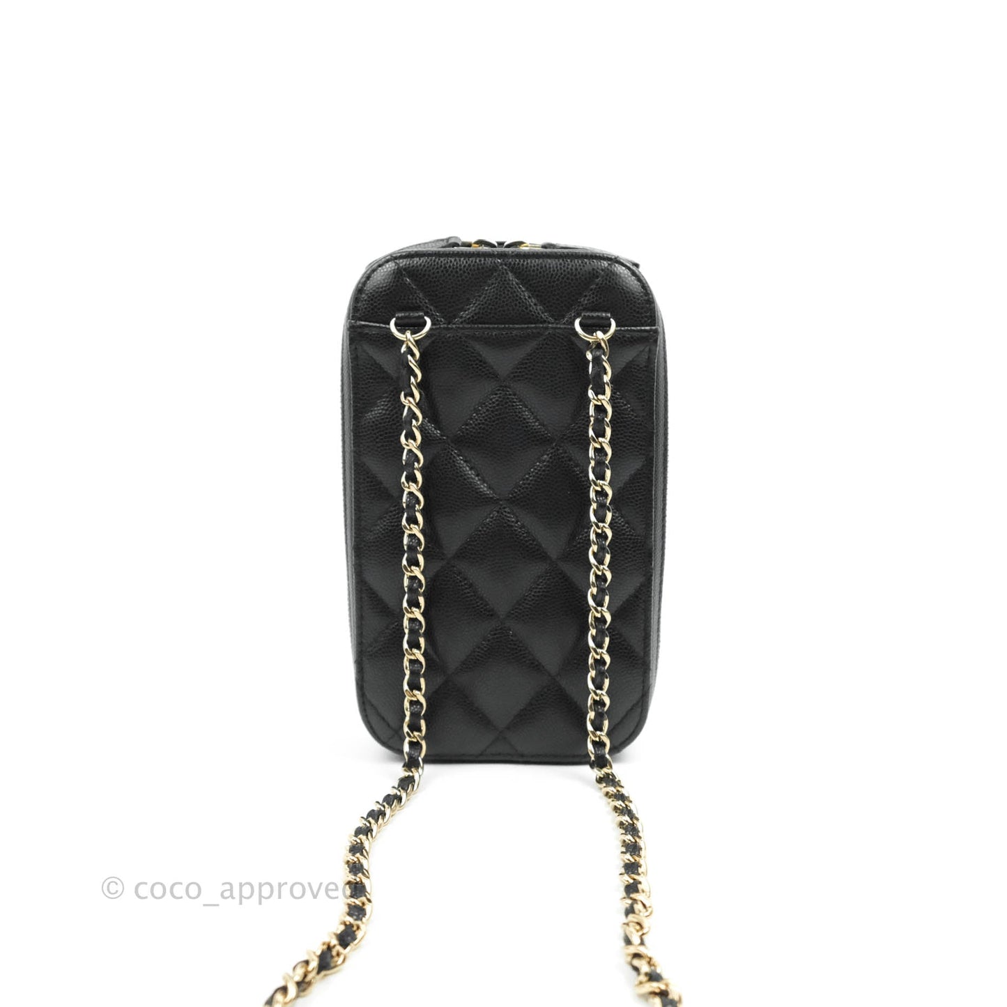 Chanel Quilted WOC Phone Holder Black Caviar Gold Hardware