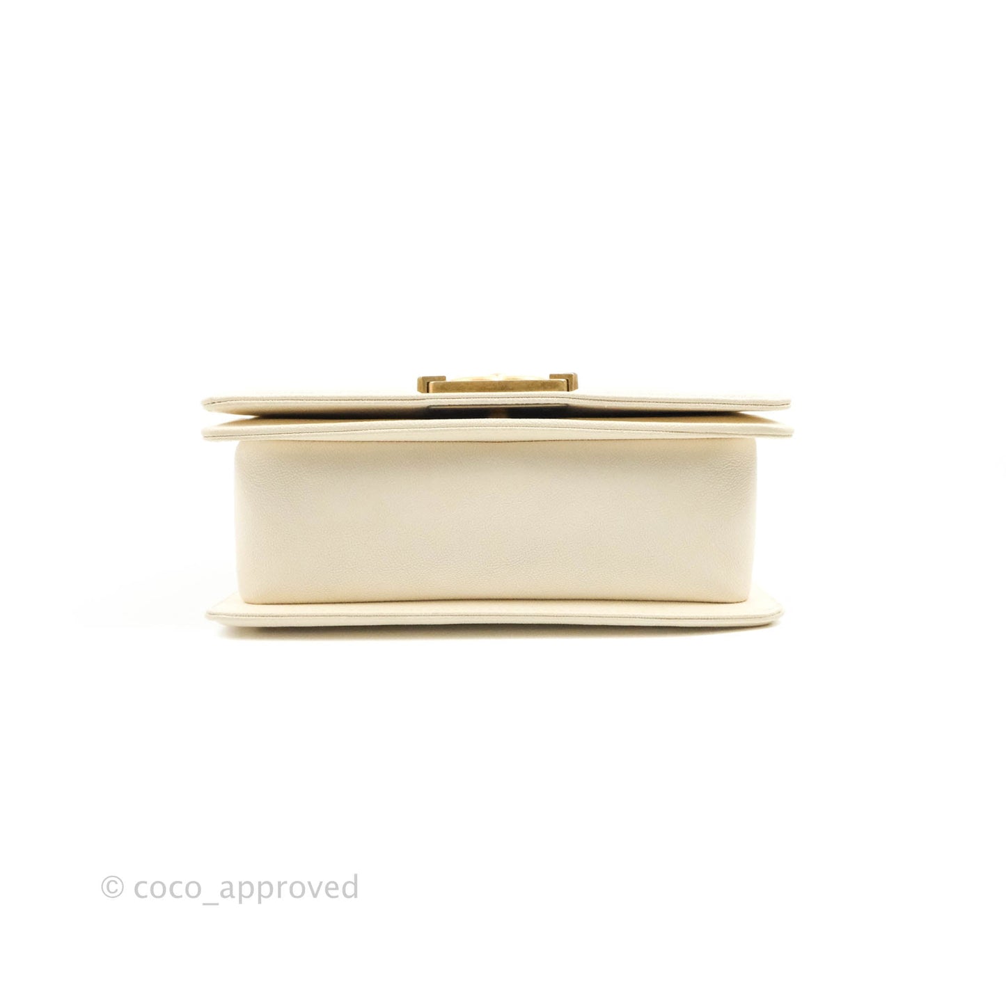Chanel Boy Small Quilted White Caviar Aged Gold Hardware