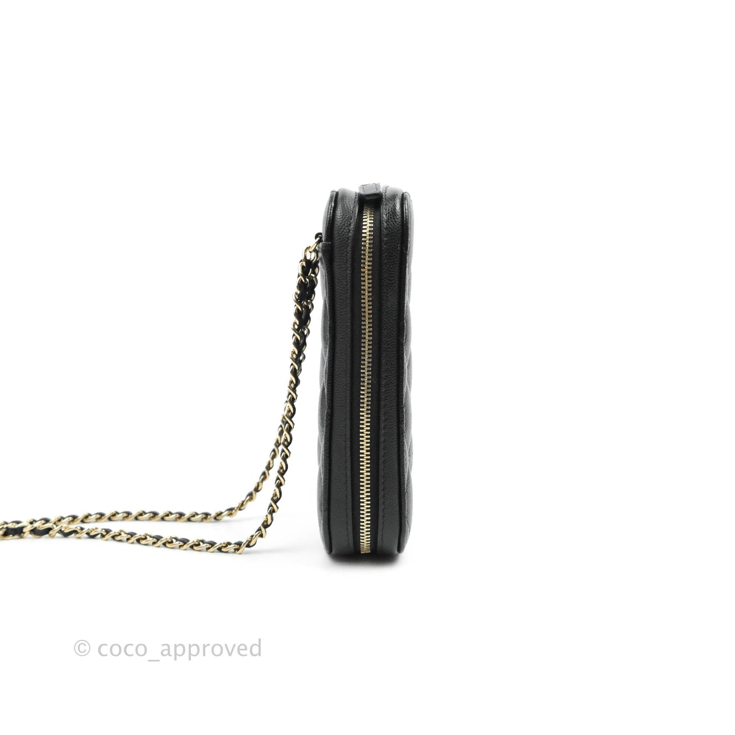Chanel Quilted WOC Phone Holder Black Caviar Gold Hardware